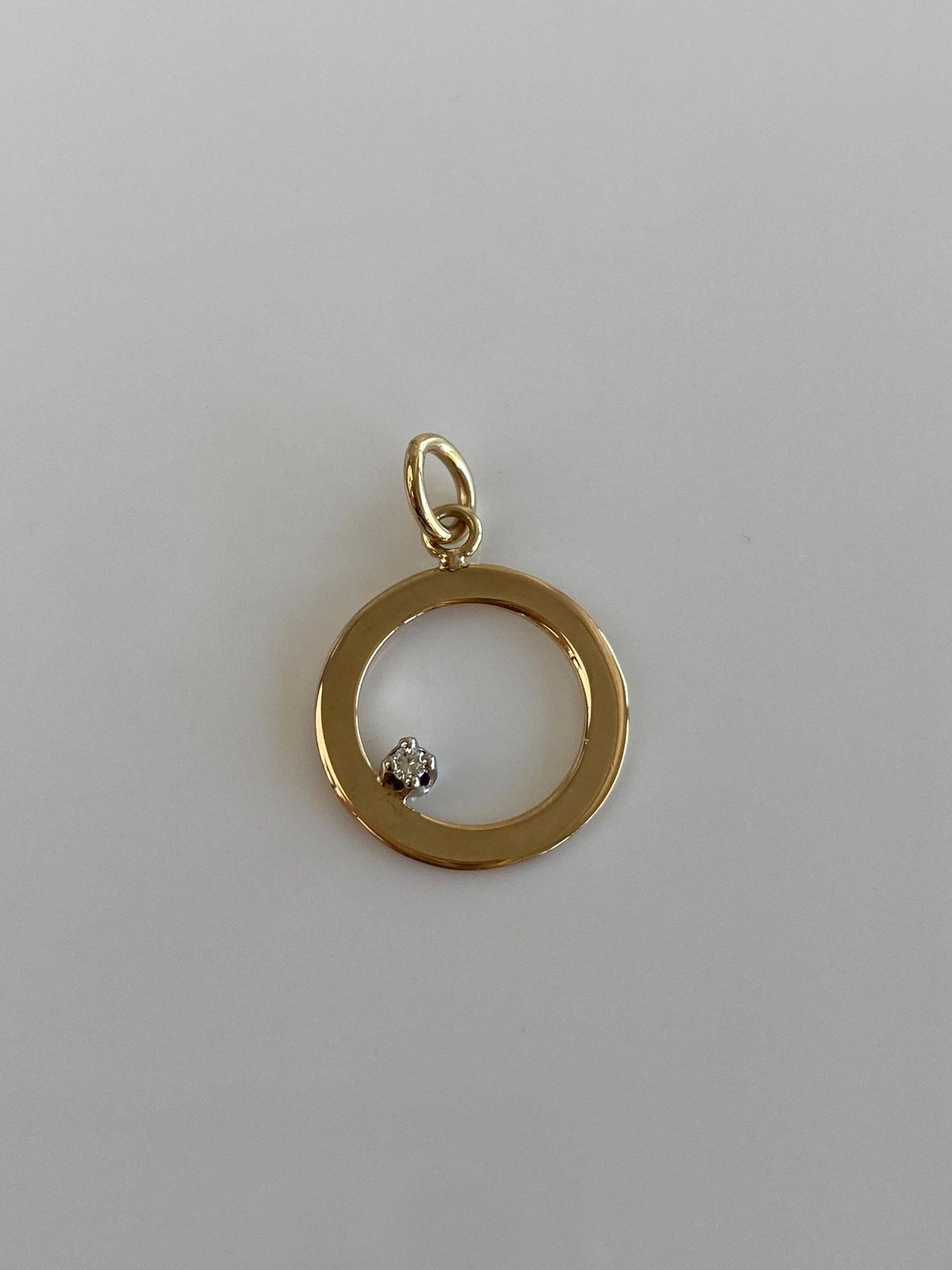 Solid 14k Yellow Gold Diamond Open Circle Charm
