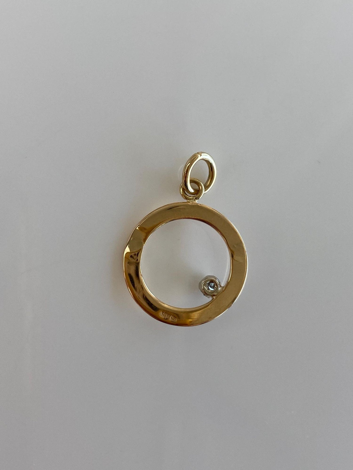 Solid 14k Yellow Gold Diamond Open Circle Charm