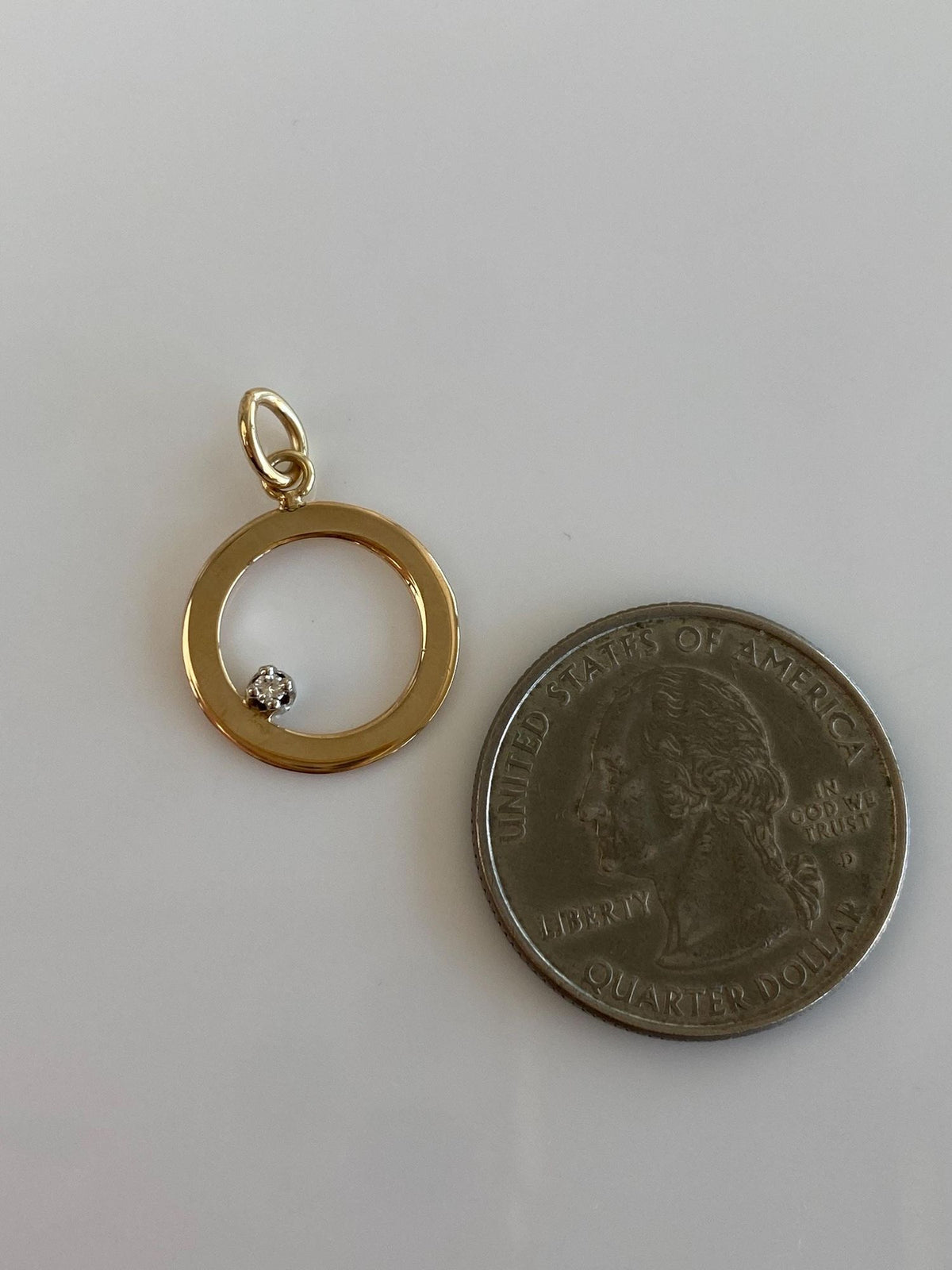 Solid 14k Yellow Gold Diamond Open Circle Charm