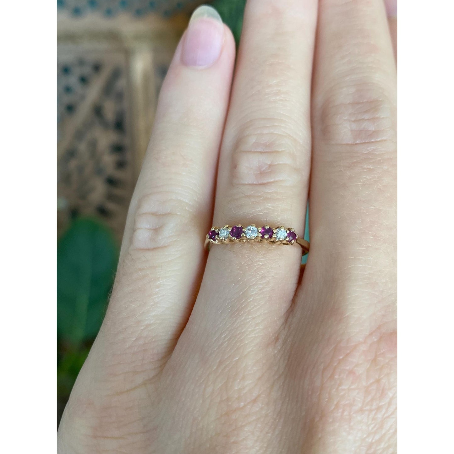 Vintage Solid 10k Yellow Gold Diamond Ruby Ring - Size 5.25