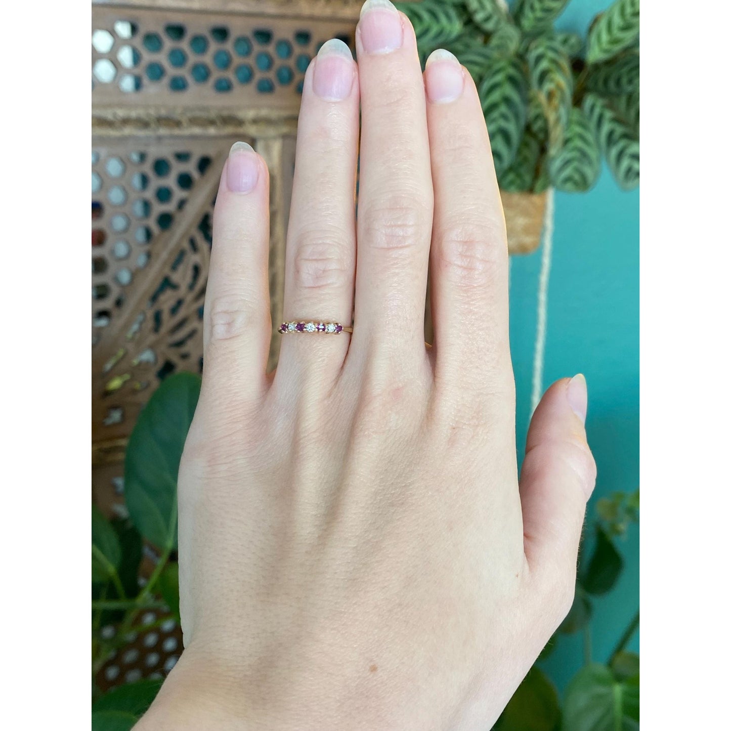 Vintage Solid 10k Yellow Gold Diamond Ruby Ring - Size 5.25