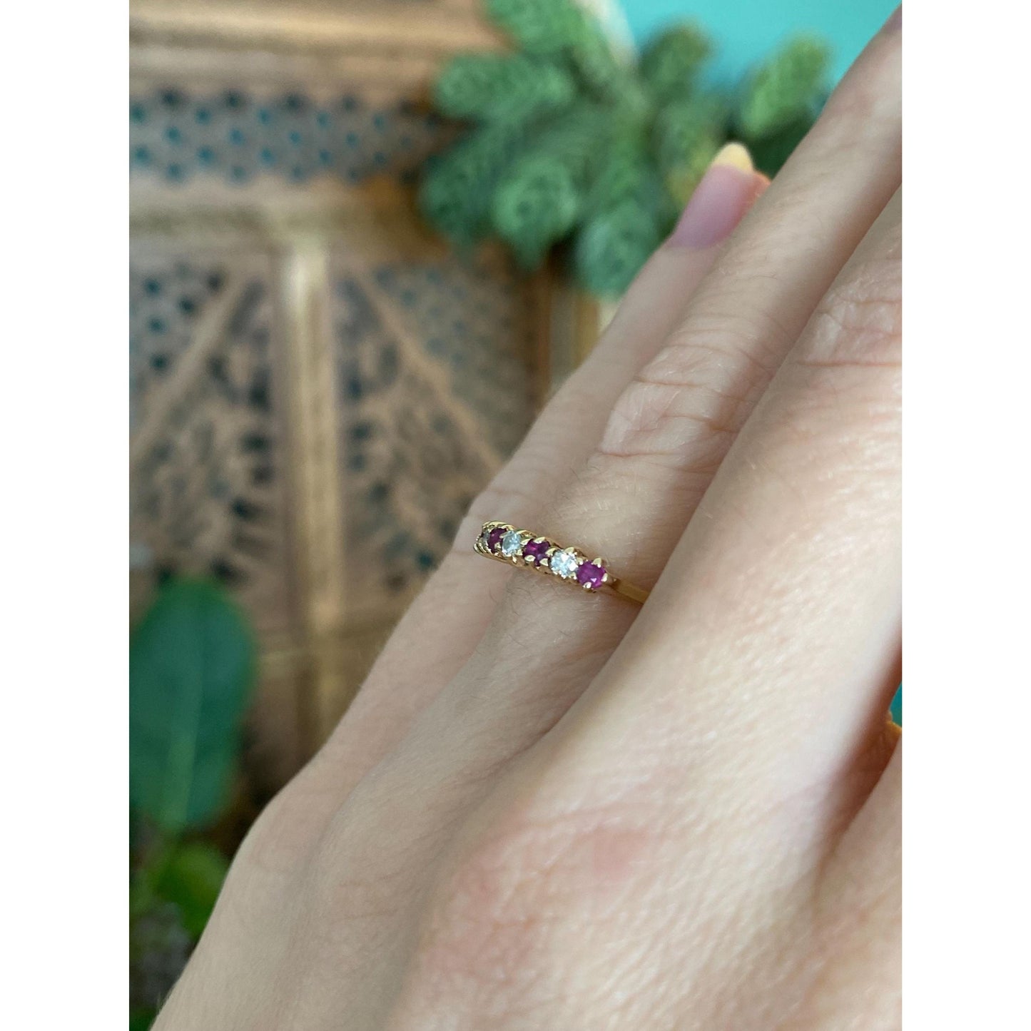 Vintage Solid 10k Yellow Gold Diamond Ruby Ring - Size 5.25