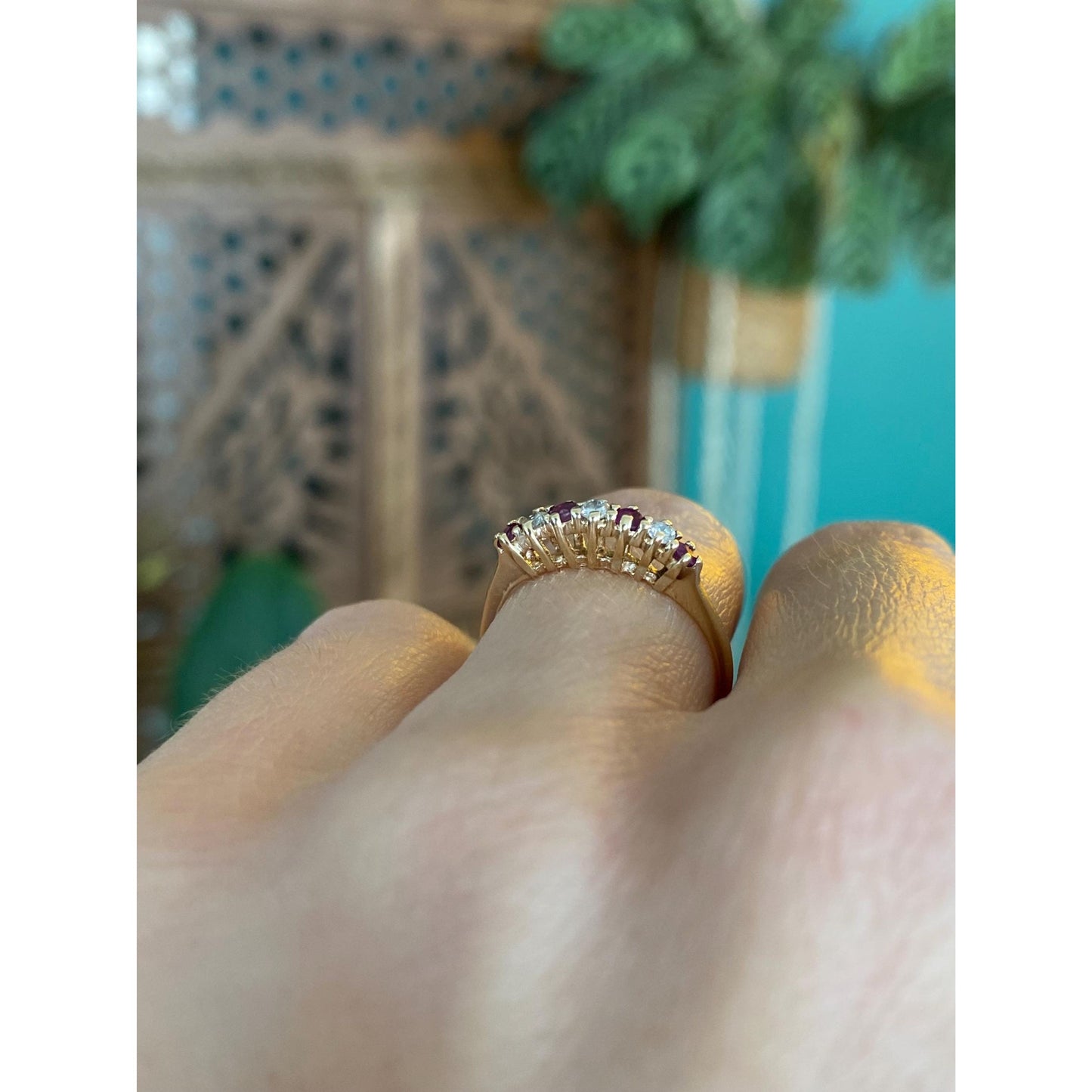 Vintage Solid 10k Yellow Gold Diamond Ruby Ring - Size 5.25