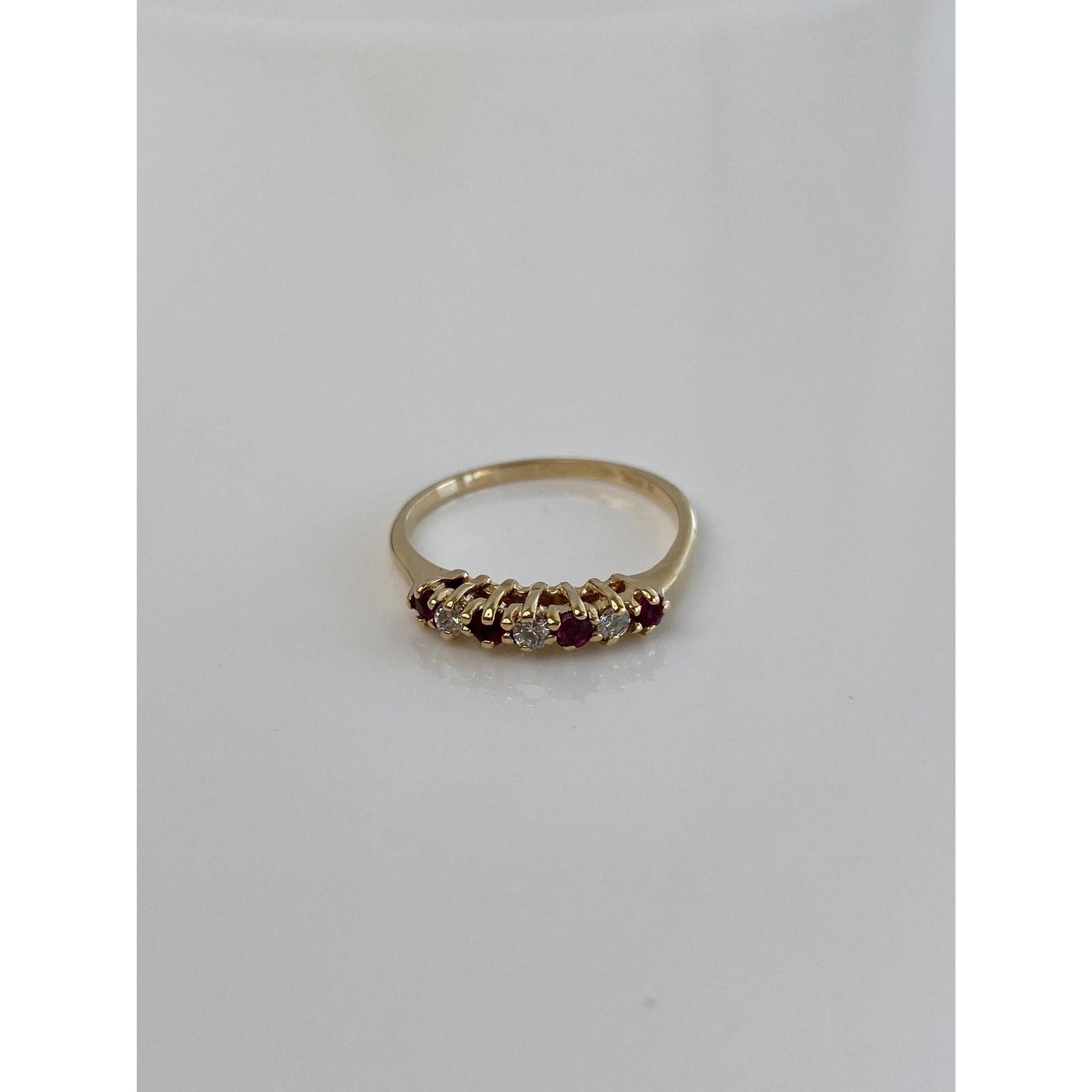 Vintage Solid 10k Yellow Gold Diamond Ruby Ring - Size 5.25