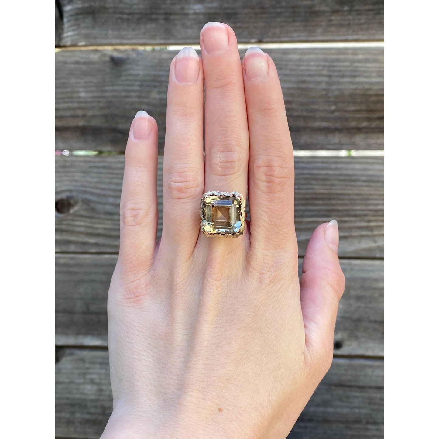 Vintage Solid 10k Yellow Gold Smokey Quartz Ring - Size 5.75
