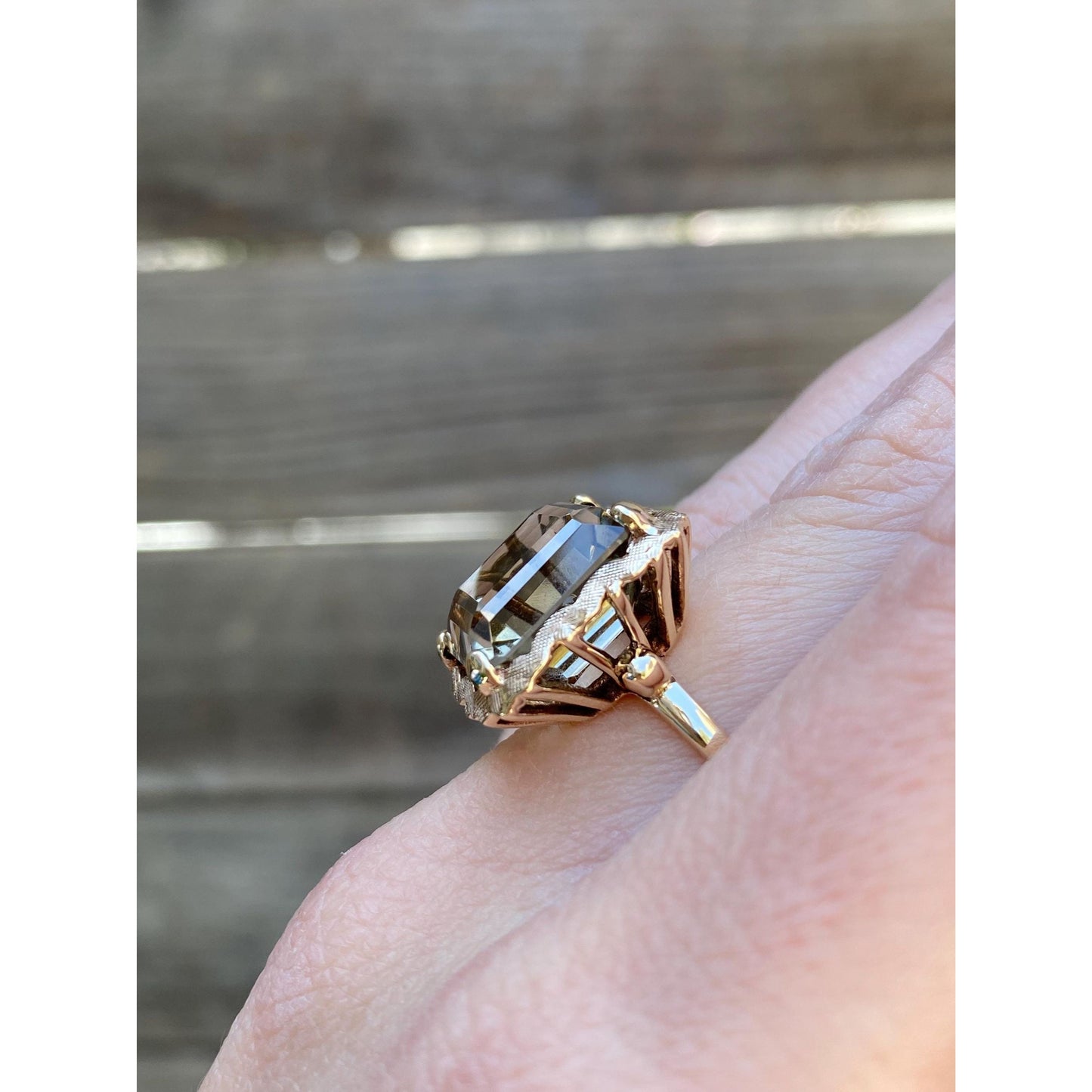 Vintage Solid 10k Yellow Gold Smokey Quartz Ring - Size 5.75