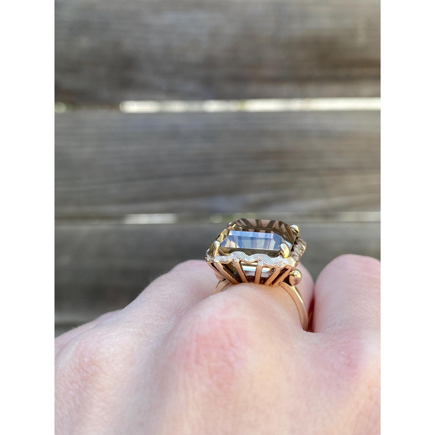 Vintage Solid 10k Yellow Gold Smokey Quartz Ring - Size 5.75