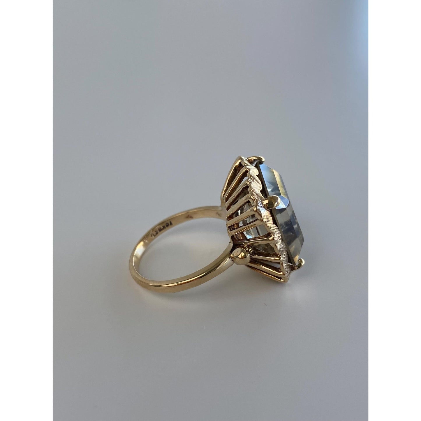Vintage Solid 10k Yellow Gold Smokey Quartz Ring - Size 5.75