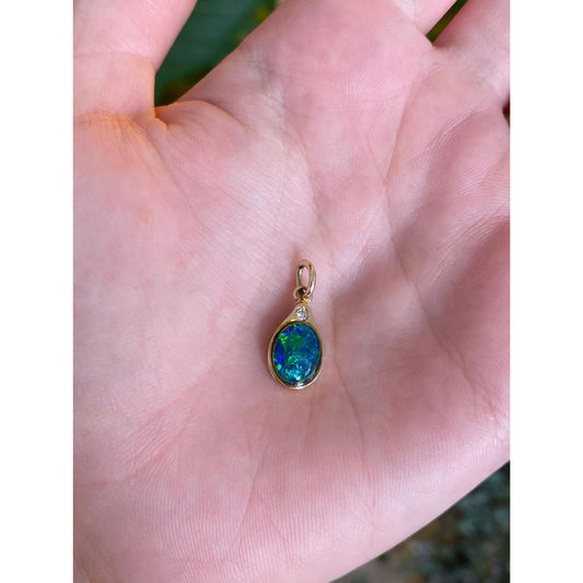 Solid 14k Yellow Gold Diamond Opal Triplet Charm