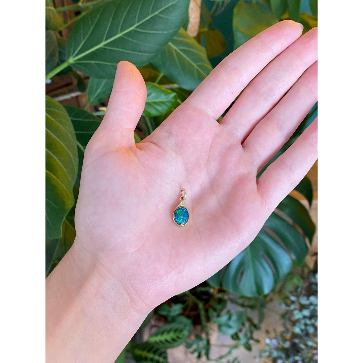 Solid 14k Yellow Gold Diamond Opal Triplet Charm