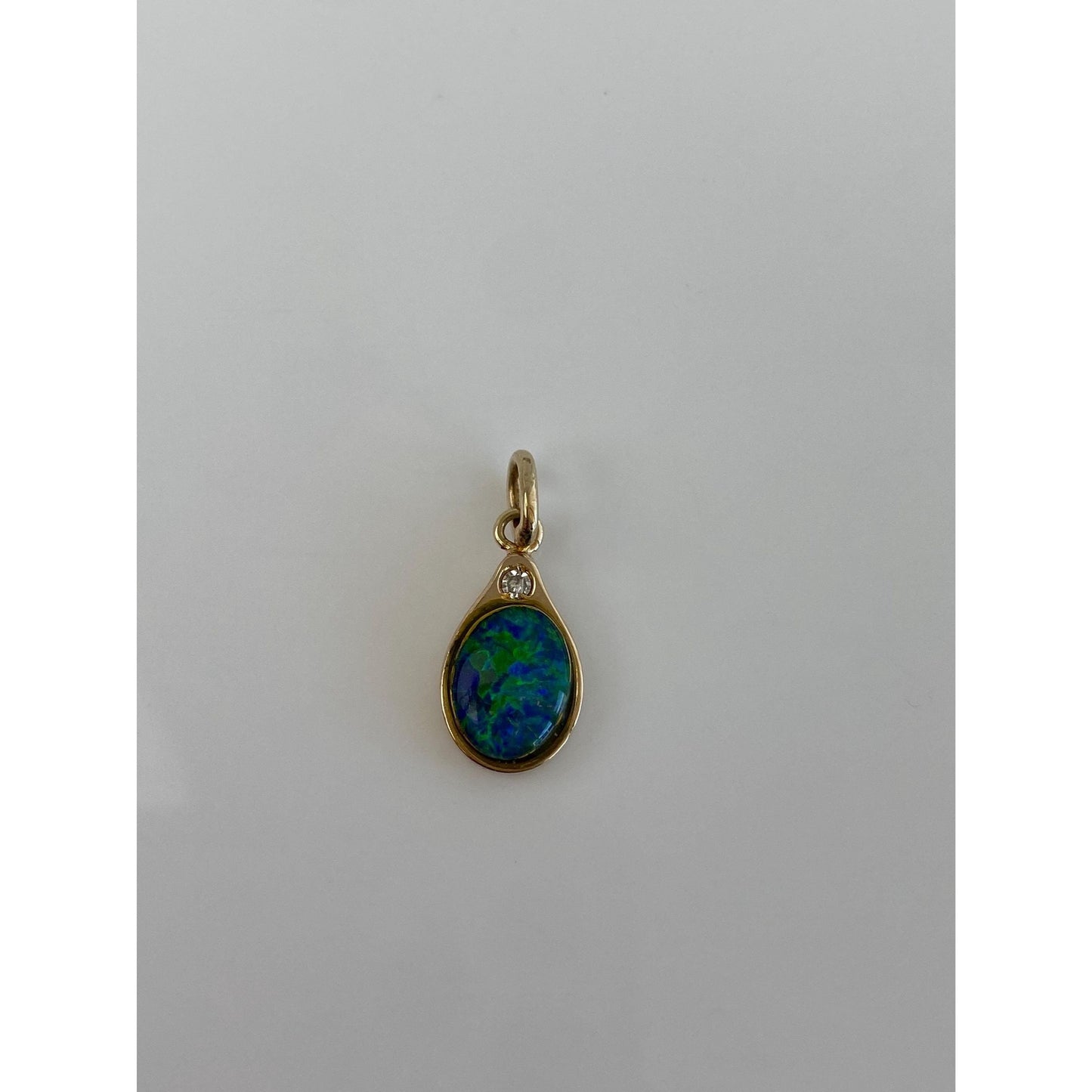 Solid 14k Yellow Gold Diamond Opal Triplet Charm