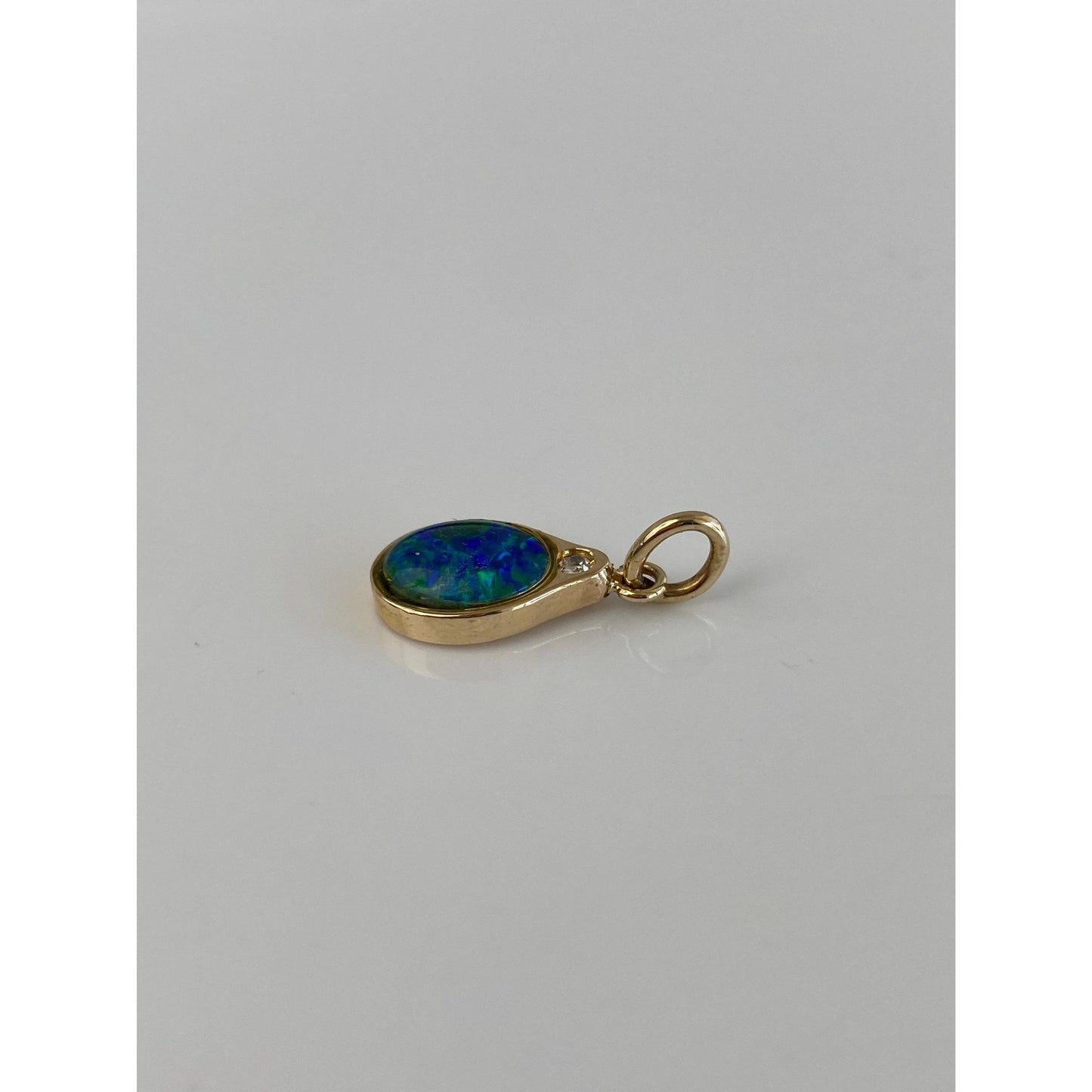 Solid 14k Yellow Gold Diamond Opal Triplet Charm