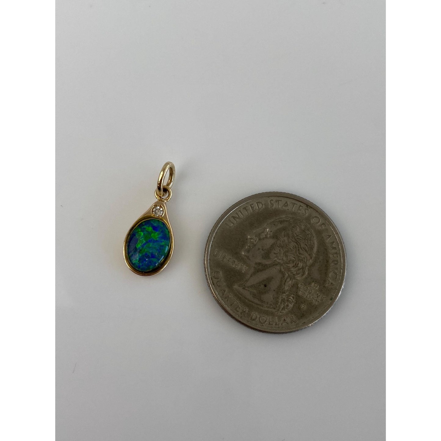 Solid 14k Yellow Gold Diamond Opal Triplet Charm