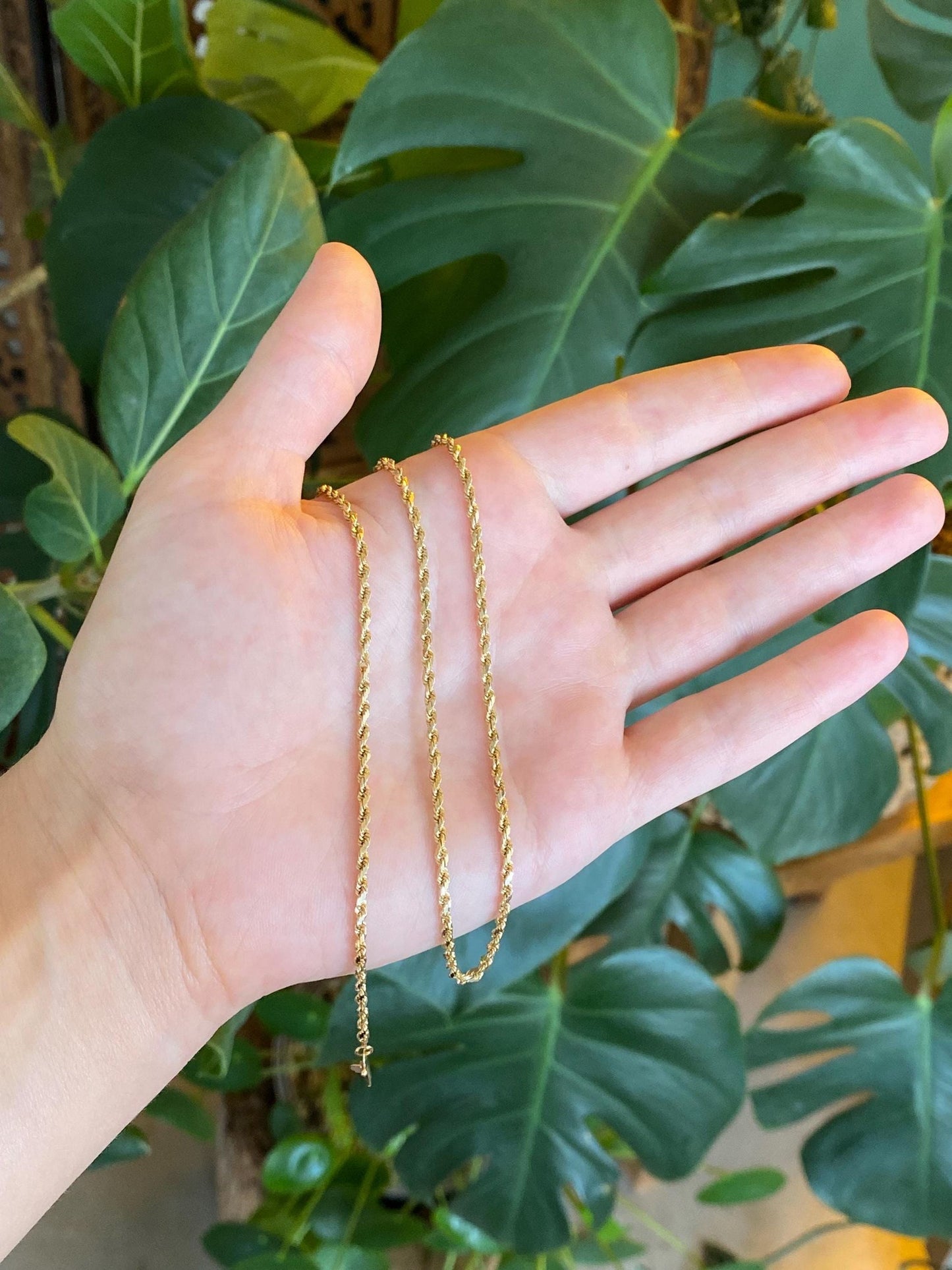 Vintage Solid 14k Yellow Gold Diamond Cut Rope Chain Necklace - 18.25 inches