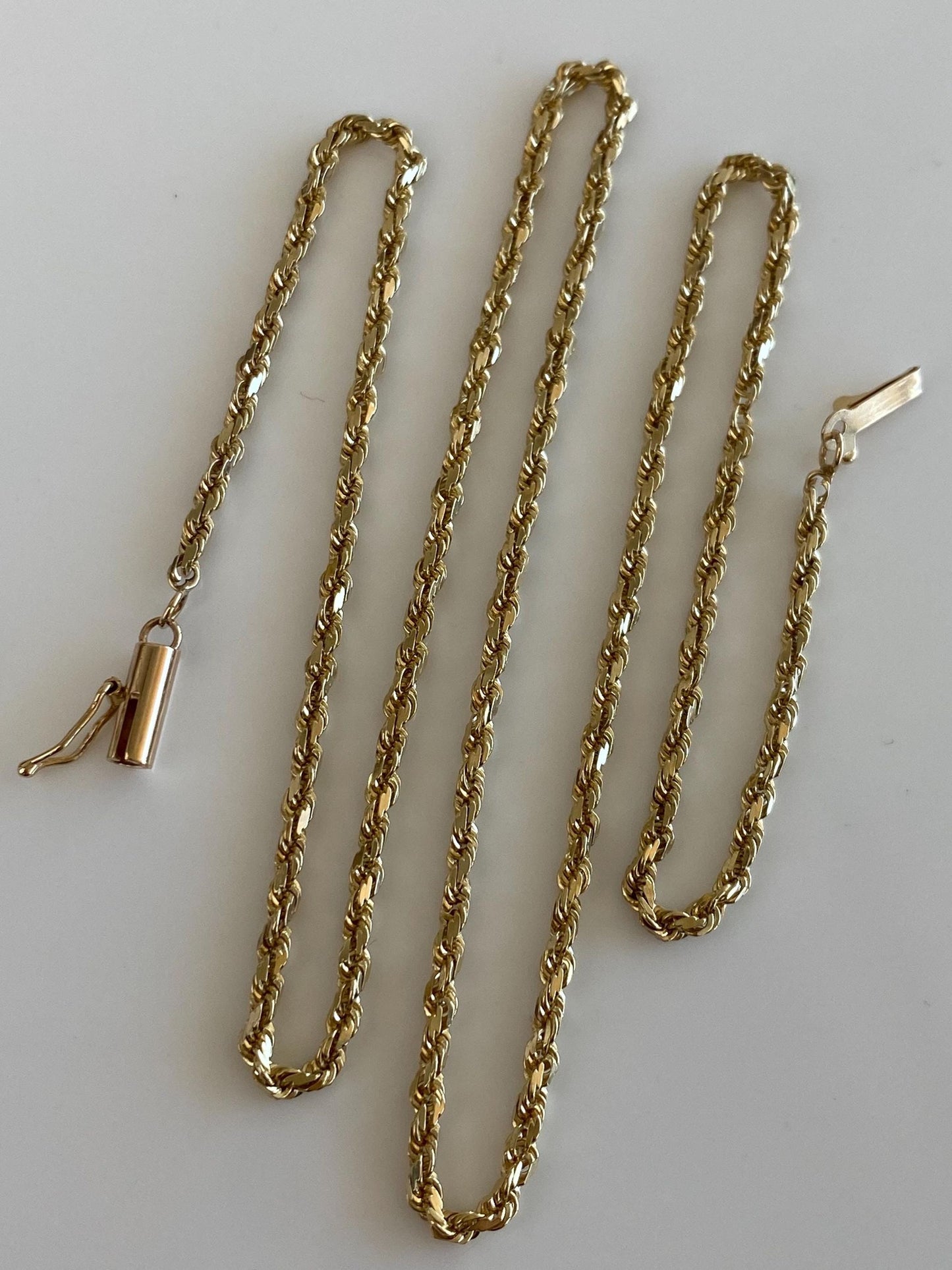 Vintage Solid 14k Yellow Gold Diamond Cut Rope Chain Necklace - 18.25 inches