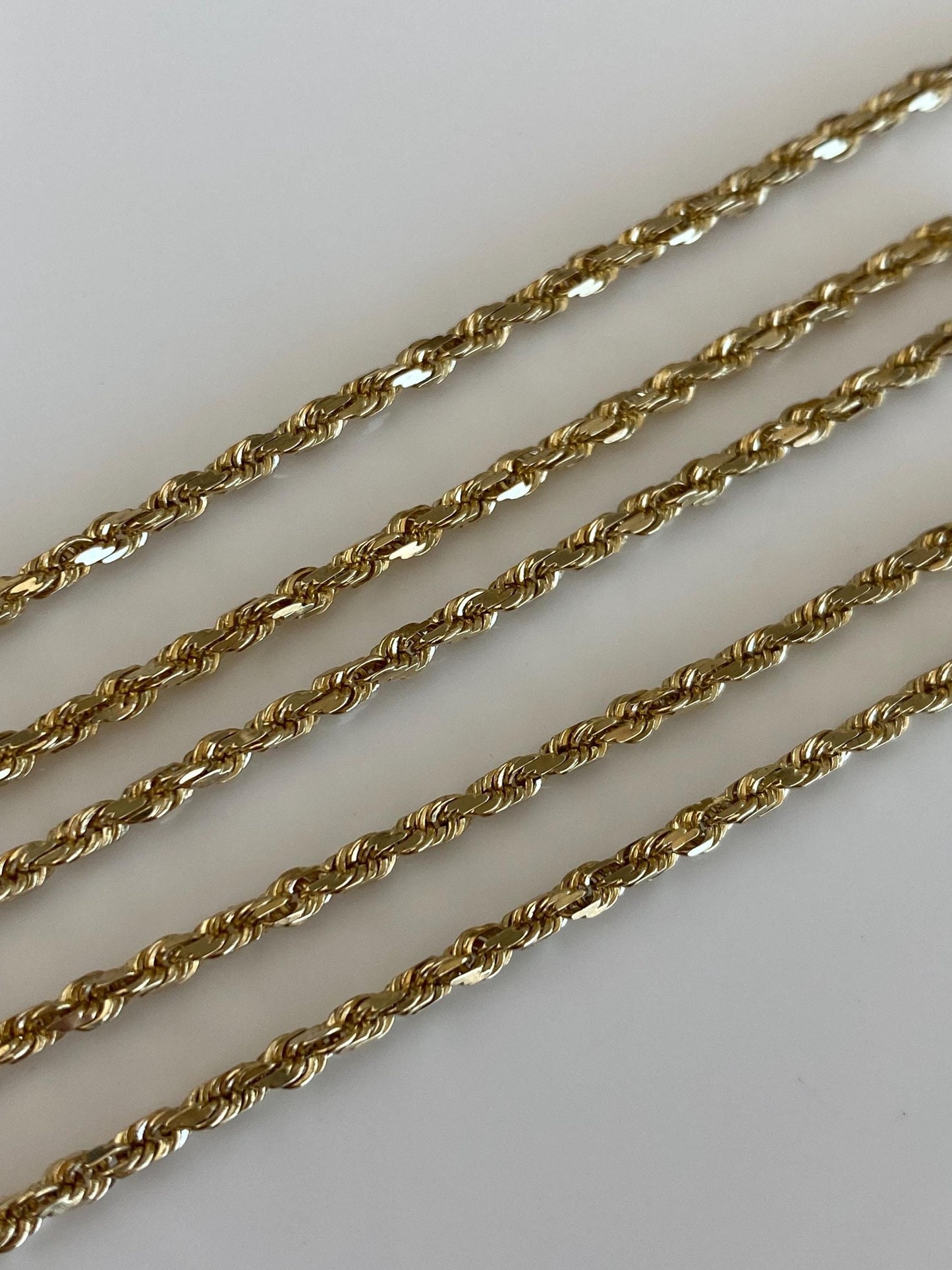 Vintage Solid 14k Yellow Gold Diamond Cut Rope Chain Necklace - 18.25 inches