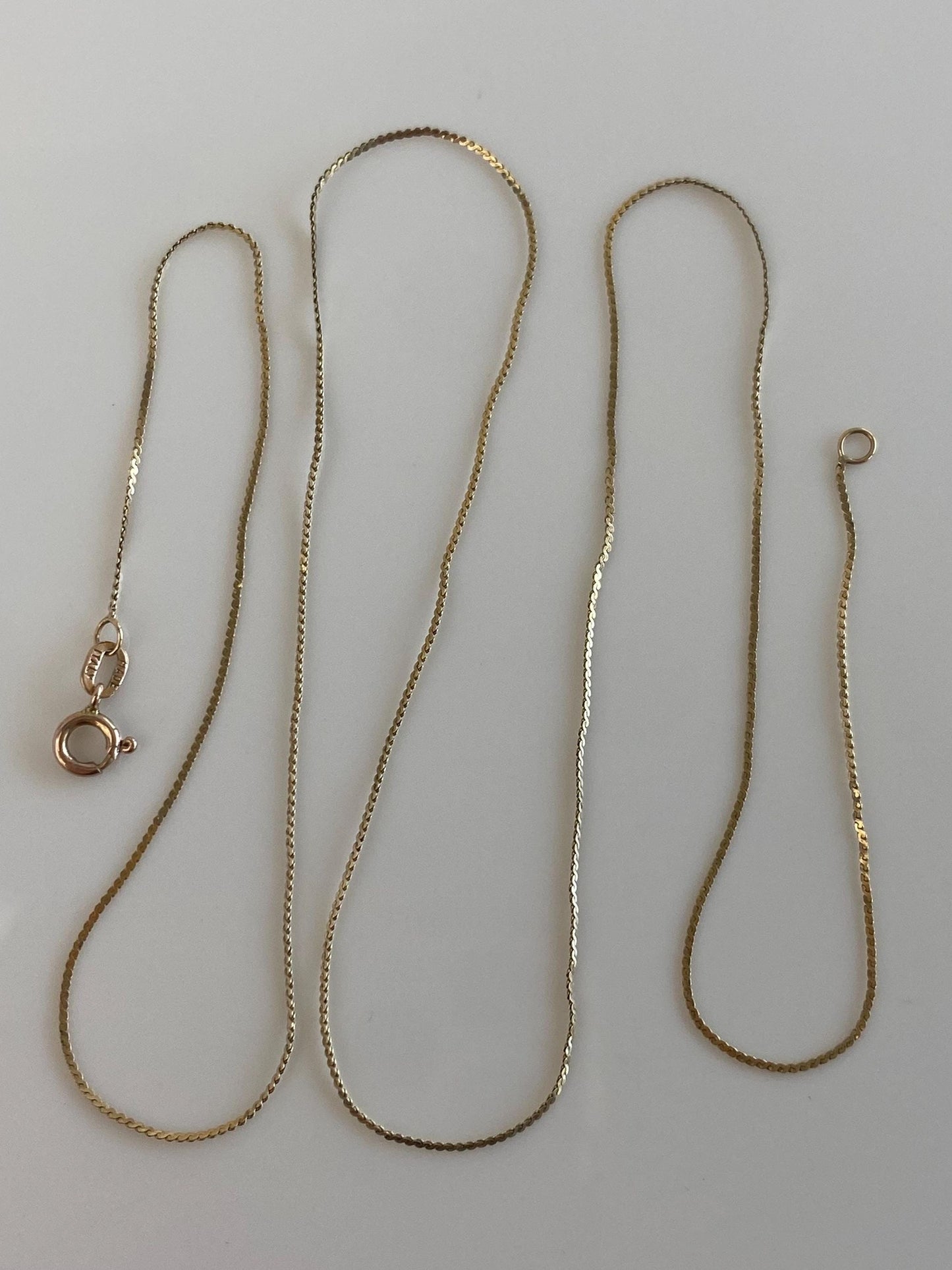Vintage Solid 14k Yellow Gold Dainty Serpentine Chain Necklace - 18.5 inches