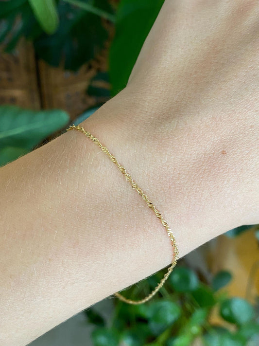 Vintage Solid 14k Yellow Gold Twist Chain Anklet - 9 inches