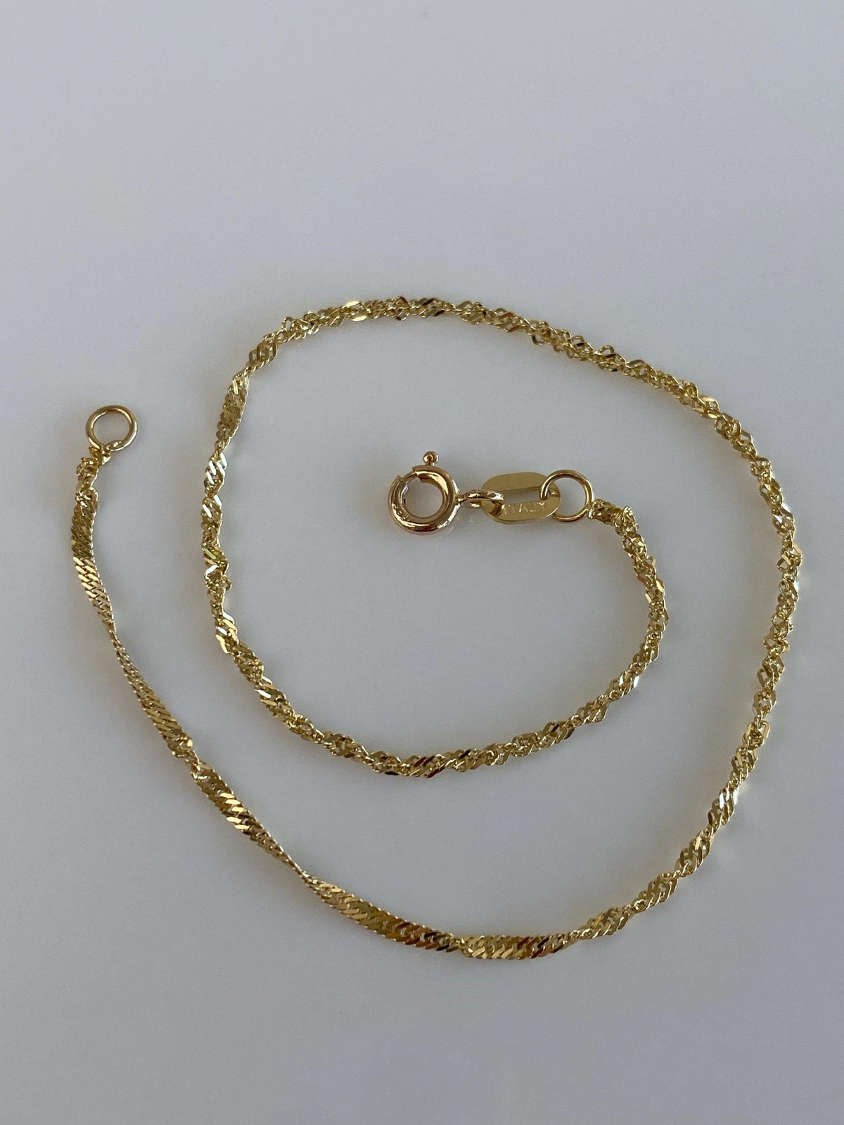 Vintage Solid 14k Yellow Gold Twist Chain Anklet - 9 inches