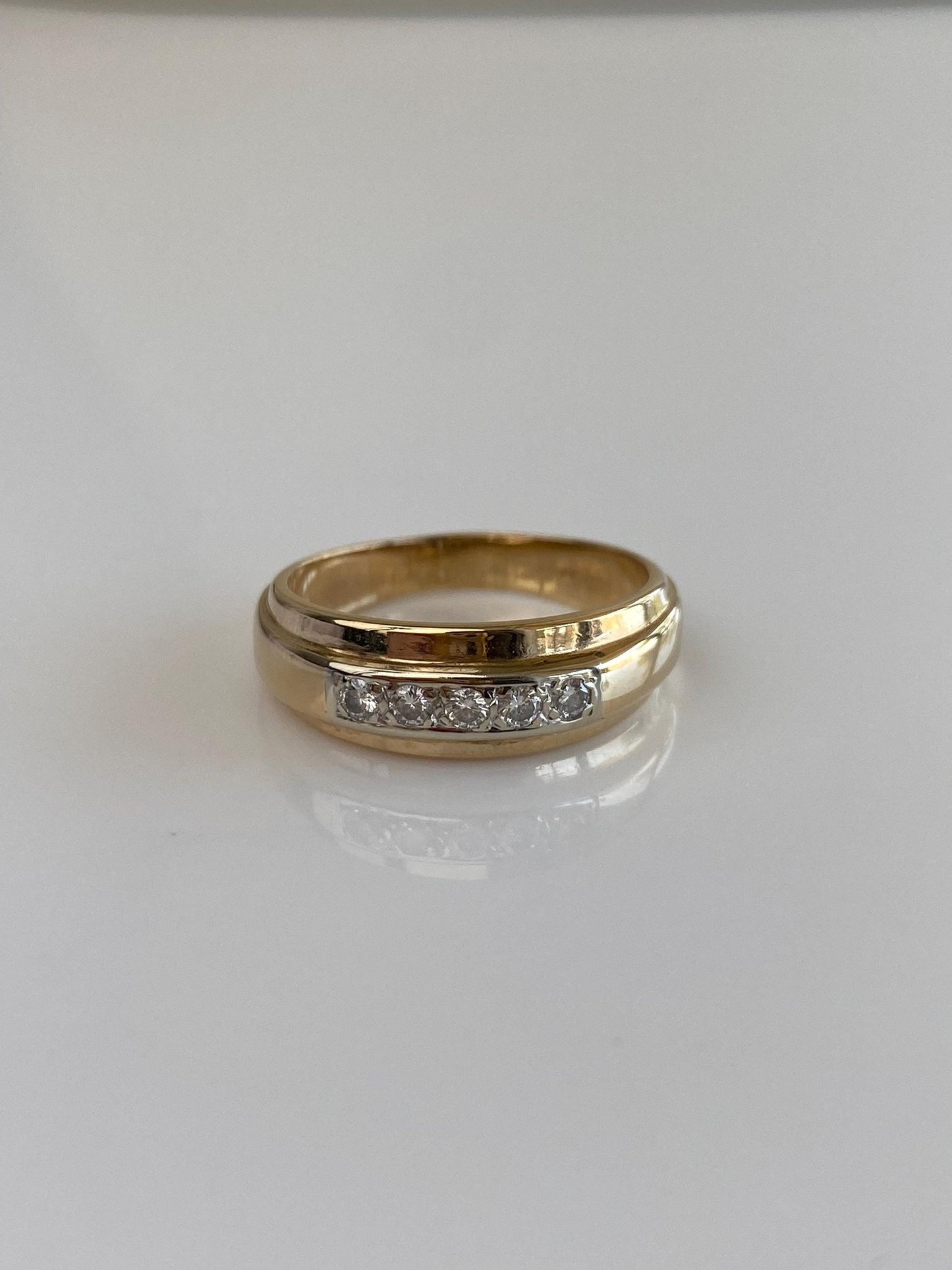 Vintage Solid 14k White & Yellow Gold Diamond Ring Band - Size 7.75