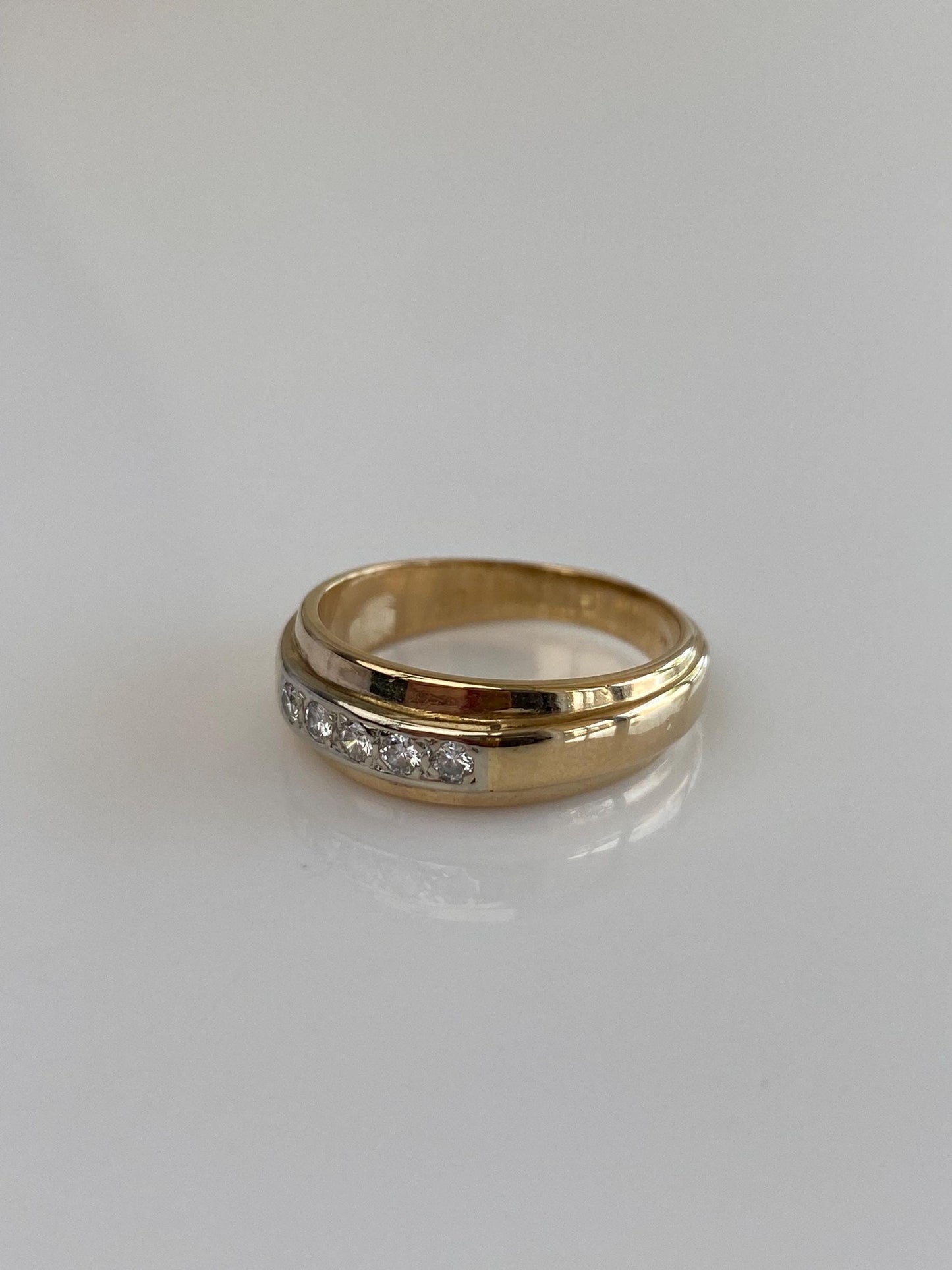 Vintage Solid 14k White & Yellow Gold Diamond Ring Band - Size 7.75