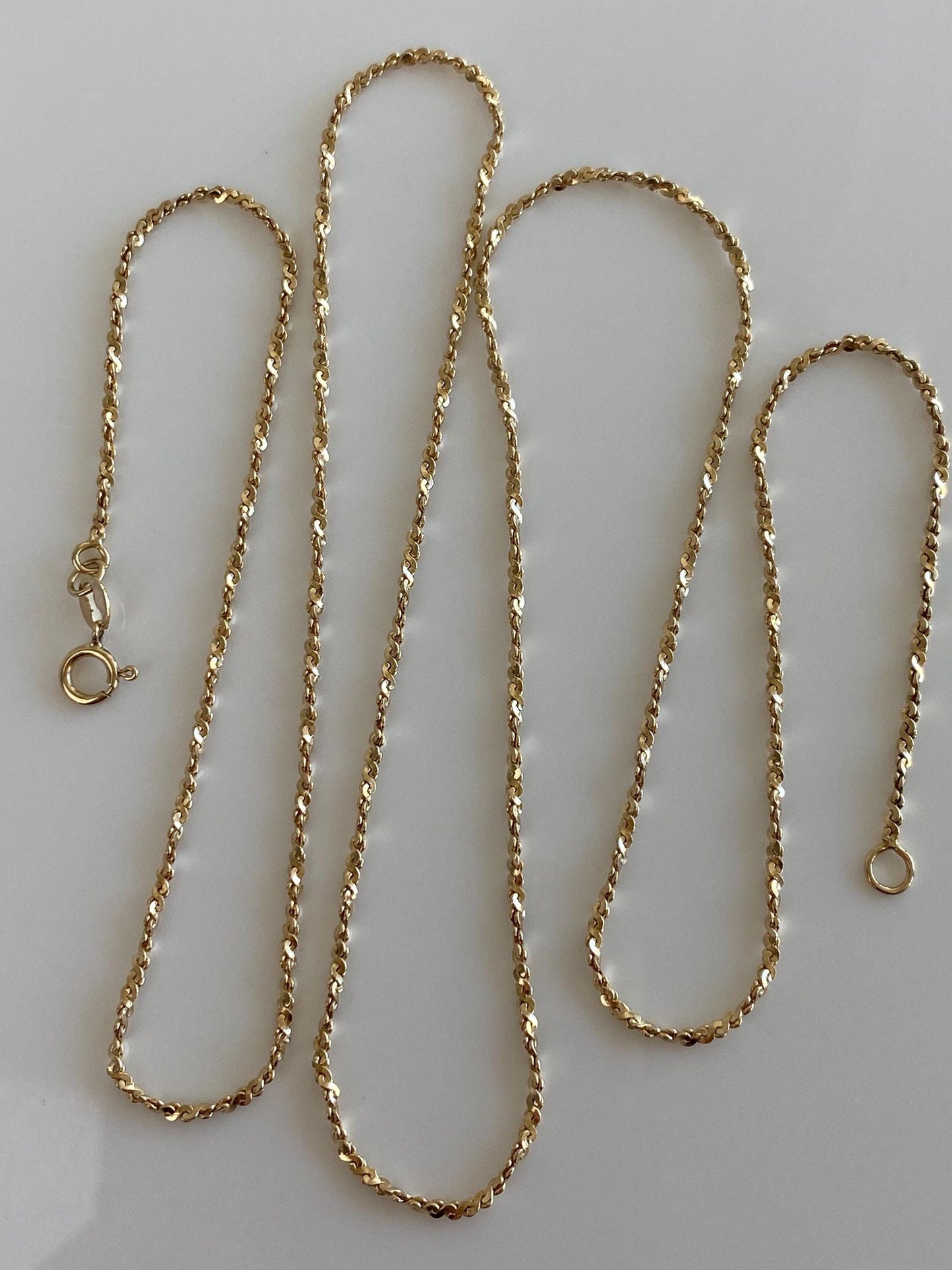 Vintage Solid 14k Yellow Gold Long Twisted Serpentine Chain Necklace - 24 inches