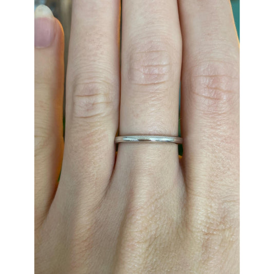 Vintage Solid 14k White Gold Milgrain Ring Band - Size 7