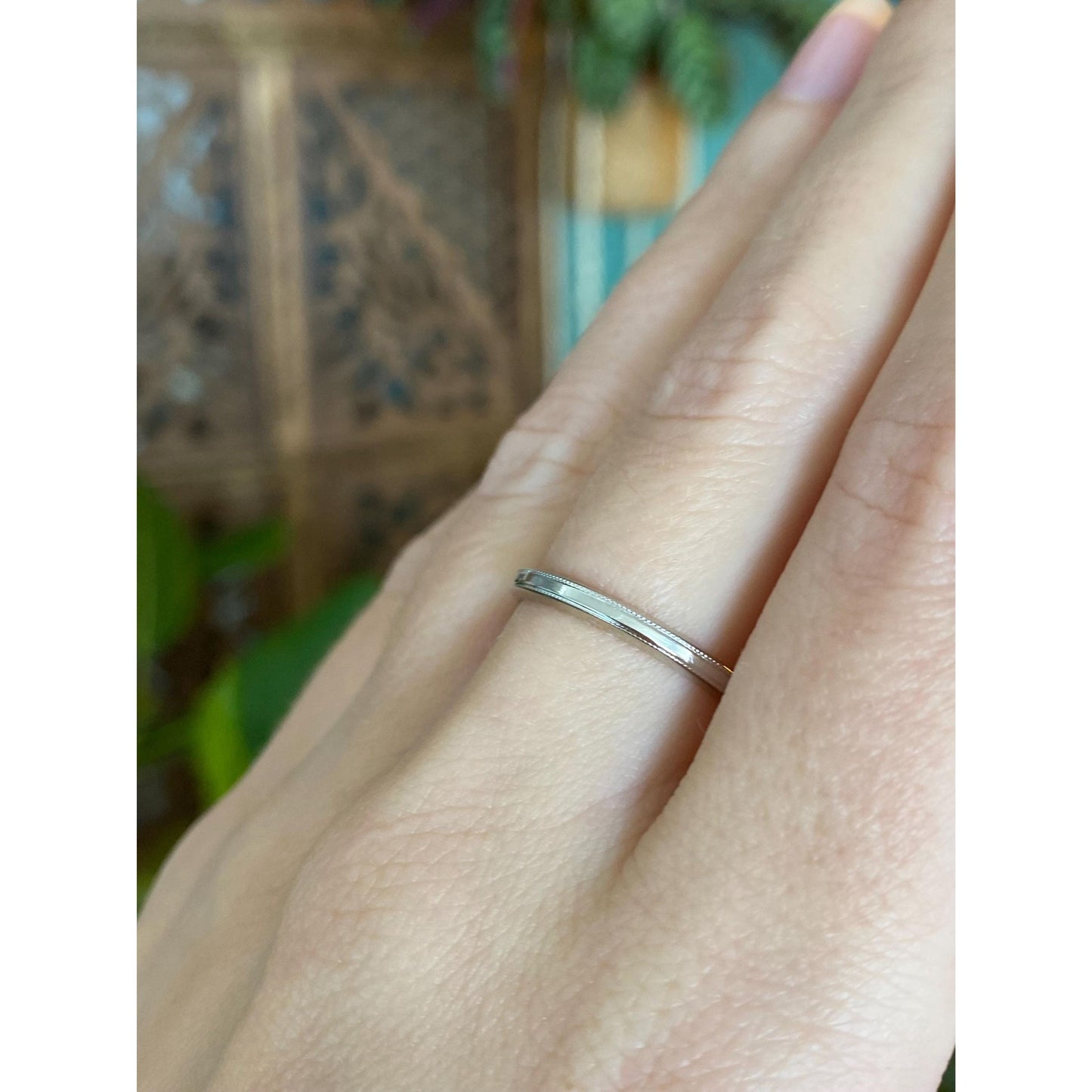 Vintage Solid 14k White Gold Milgrain Ring Band - Size 7