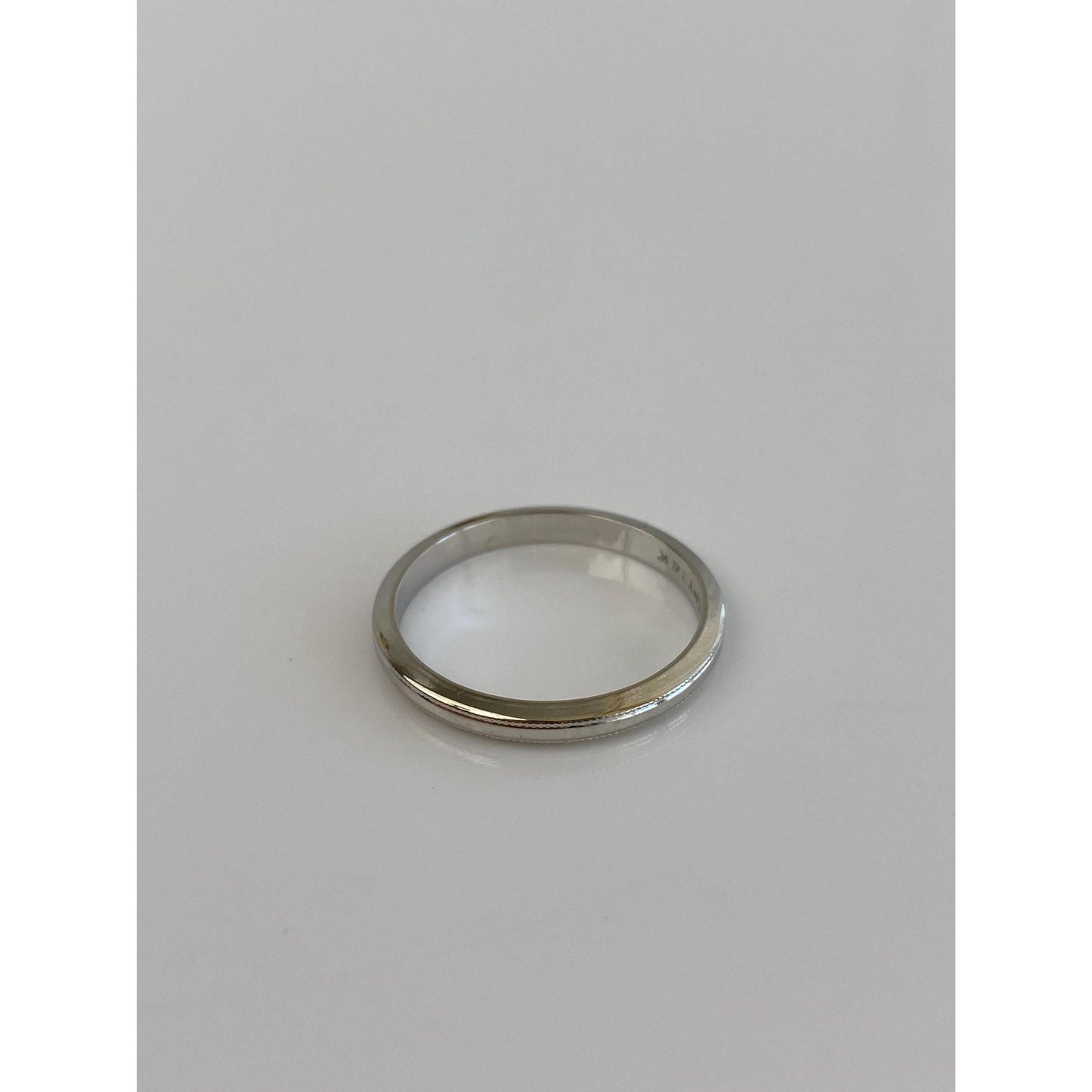 Vintage Solid 14k White Gold Milgrain Ring Band - Size 7