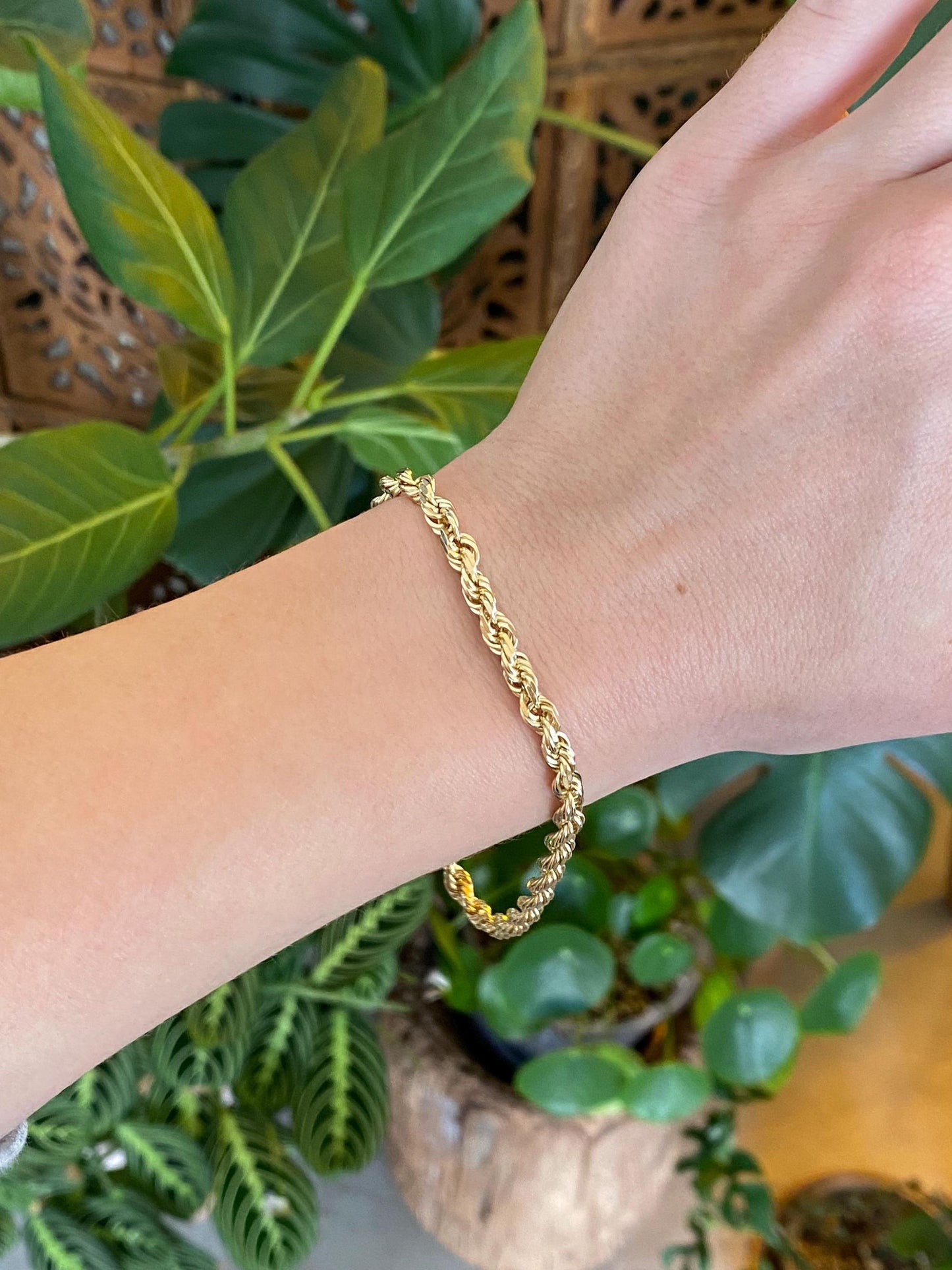 Vintage Solid 14k Yellow Gold Rope Chain Bracelet - 8.25 inches