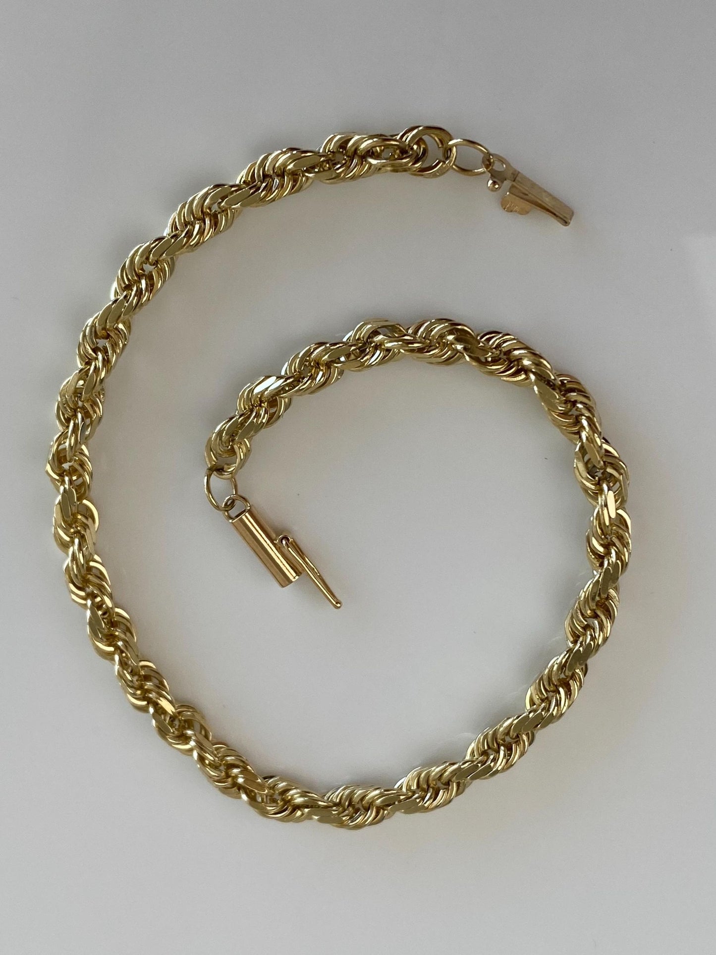 Vintage Solid 14k Yellow Gold Rope Chain Bracelet - 8.25 inches