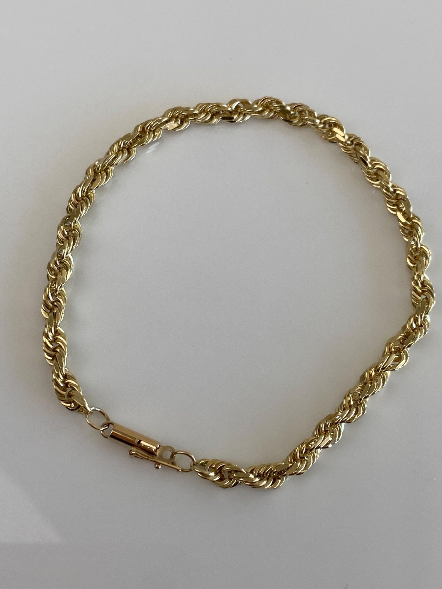Vintage Solid 14k Yellow Gold Rope Chain Bracelet - 8.25 inches