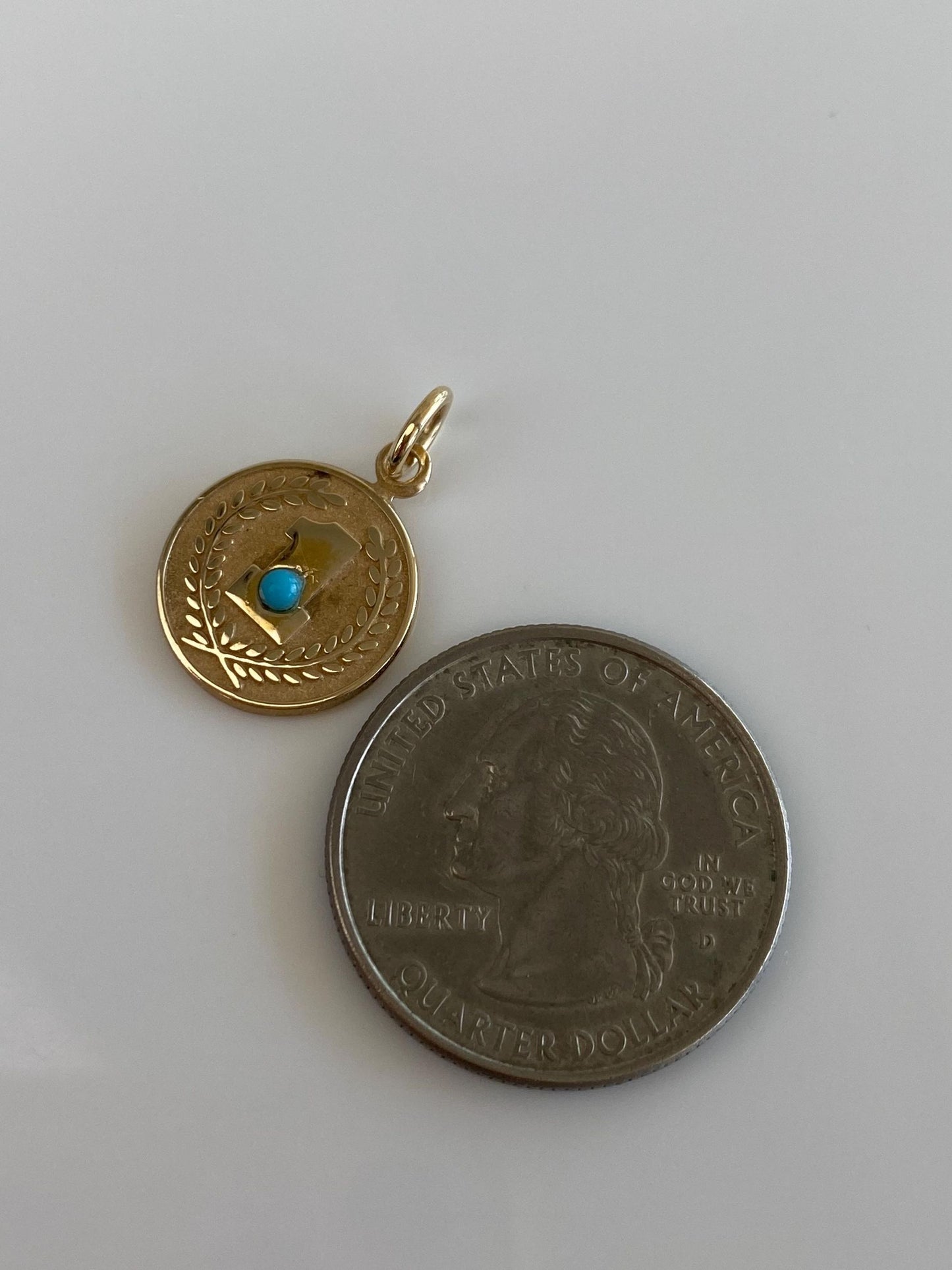Vintage Solid 14k Yellow Gold Turquoise #1 Wheat Border Charm