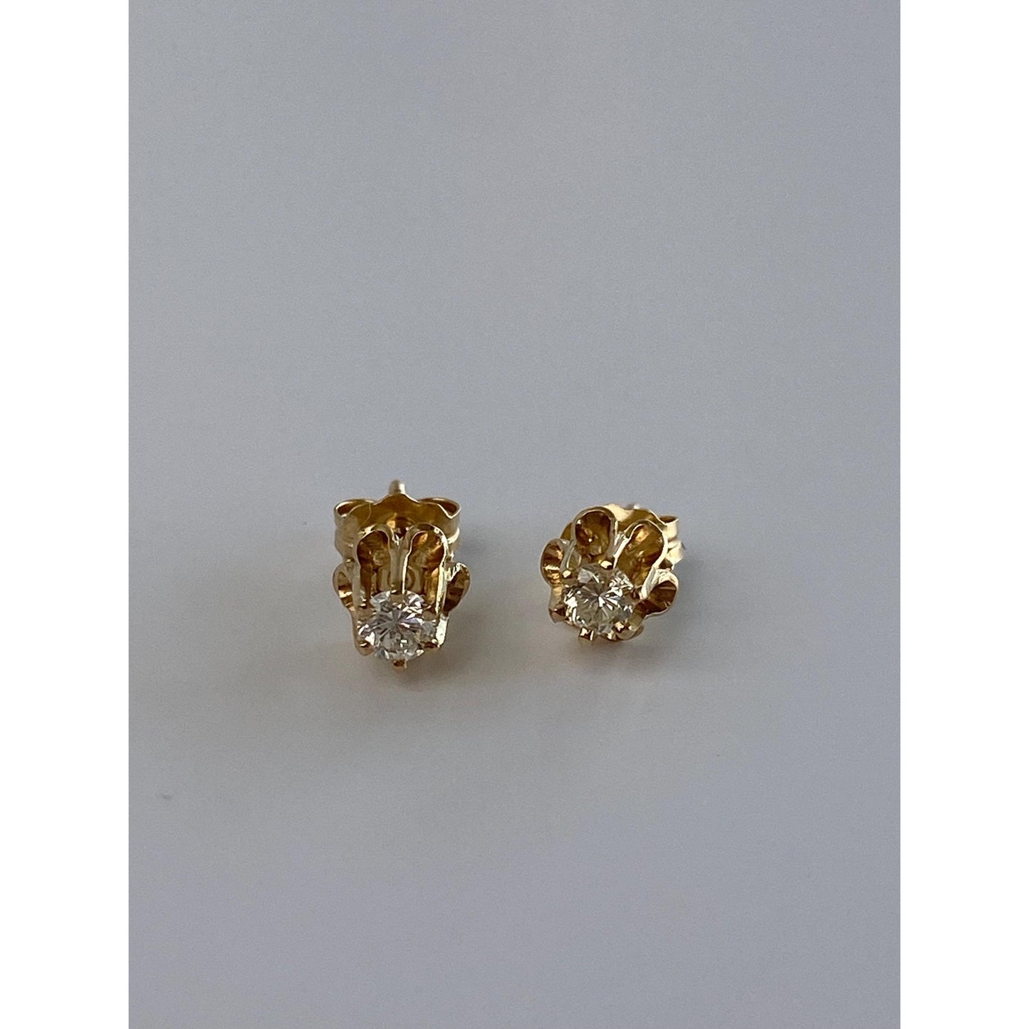 Vintage Solid 14k Yellow Gold Diamond Stud Earrings