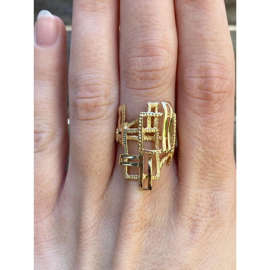 Vintage Solid 14k Yellow Gold Cubist Ring - Size 6.25