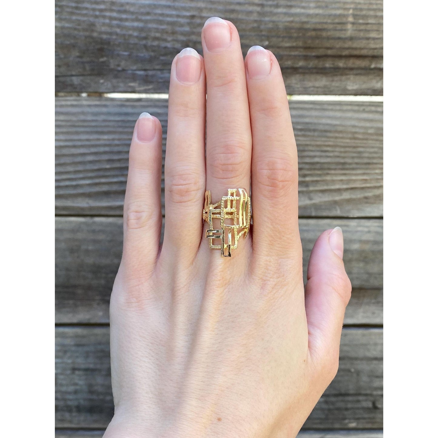 Vintage Solid 14k Yellow Gold Cubist Ring - Size 6.25