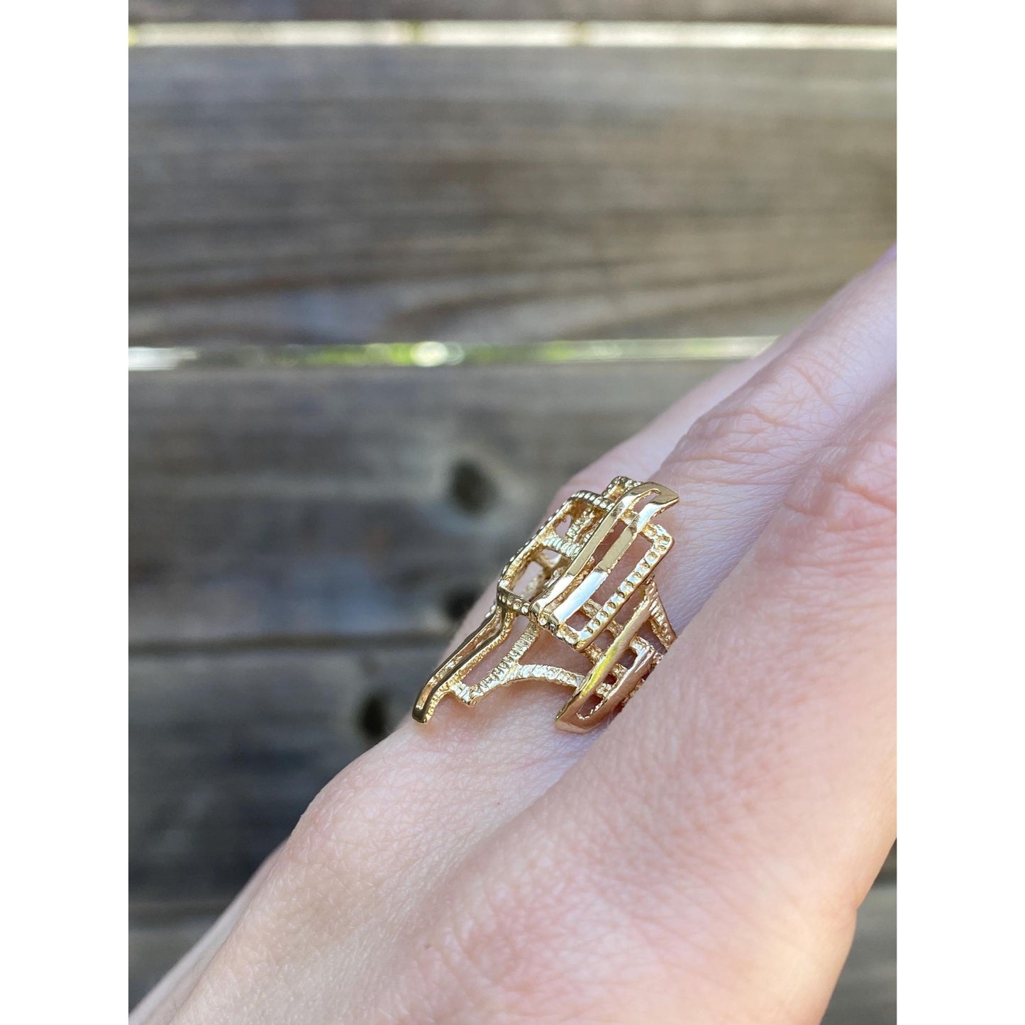 Vintage Solid 14k Yellow Gold Cubist Ring - Size 6.25