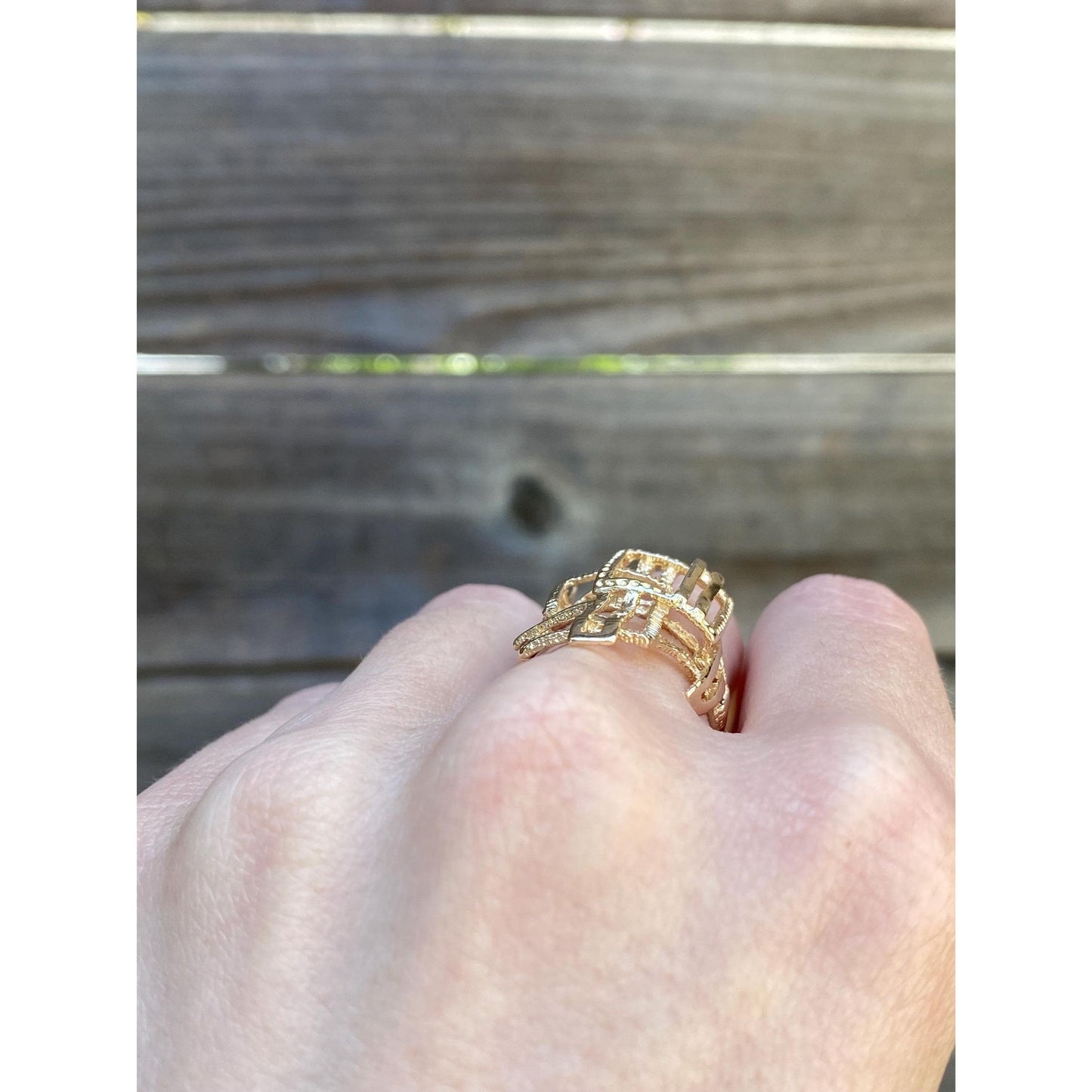 Vintage Solid 14k Yellow Gold Cubist Ring - Size 6.25