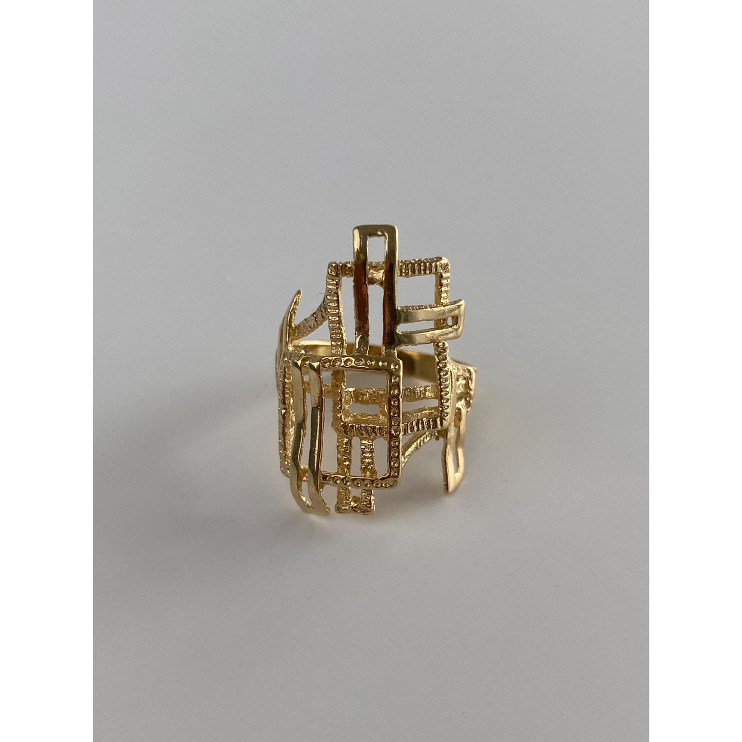 Vintage Solid 14k Yellow Gold Cubist Ring - Size 6.25