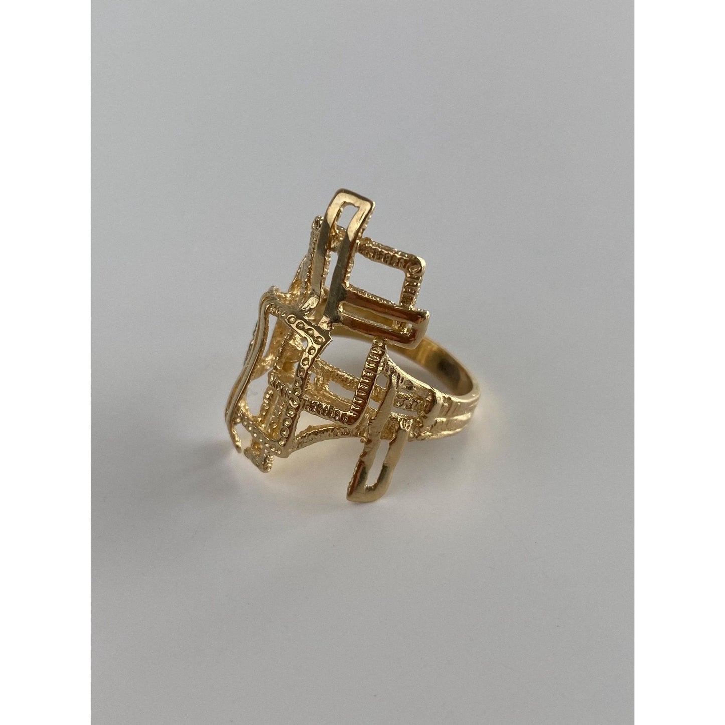 Vintage Solid 14k Yellow Gold Cubist Ring - Size 6.25