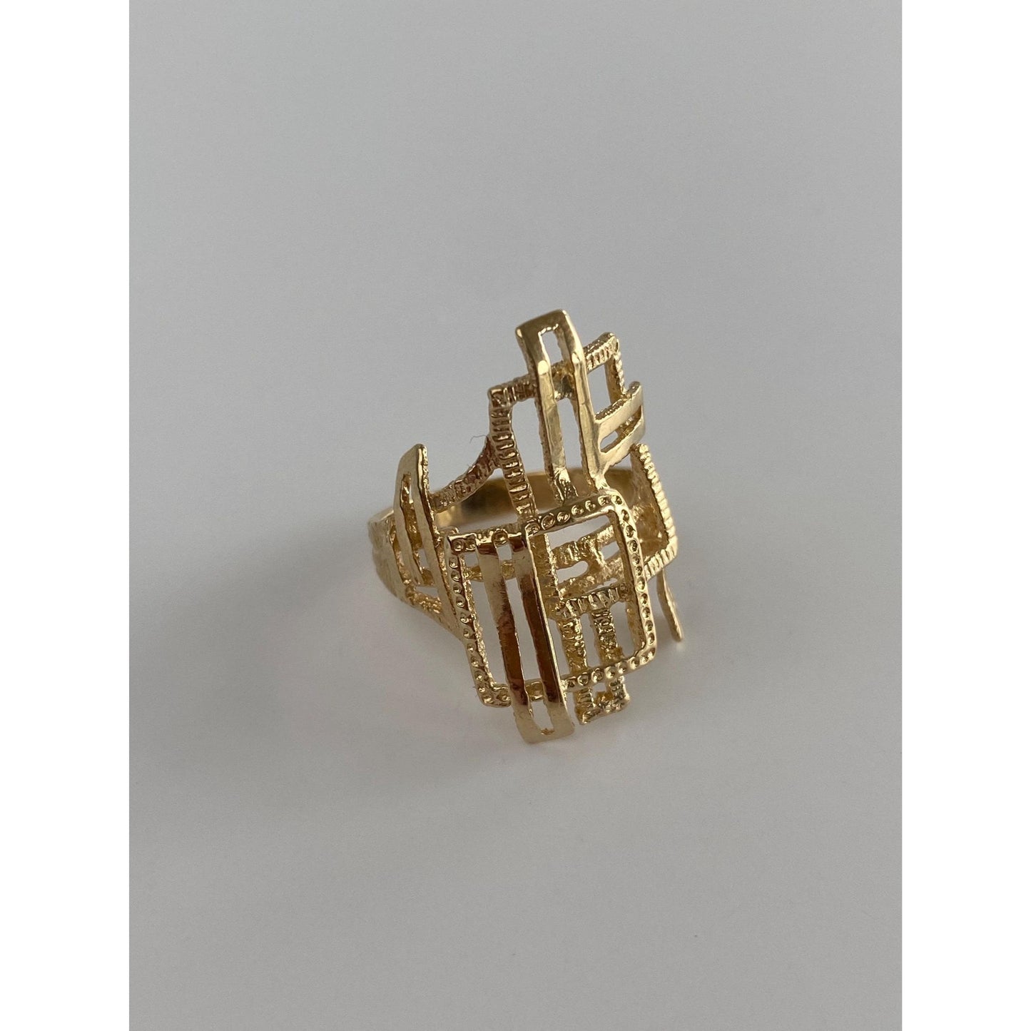 Vintage Solid 14k Yellow Gold Cubist Ring - Size 6.25