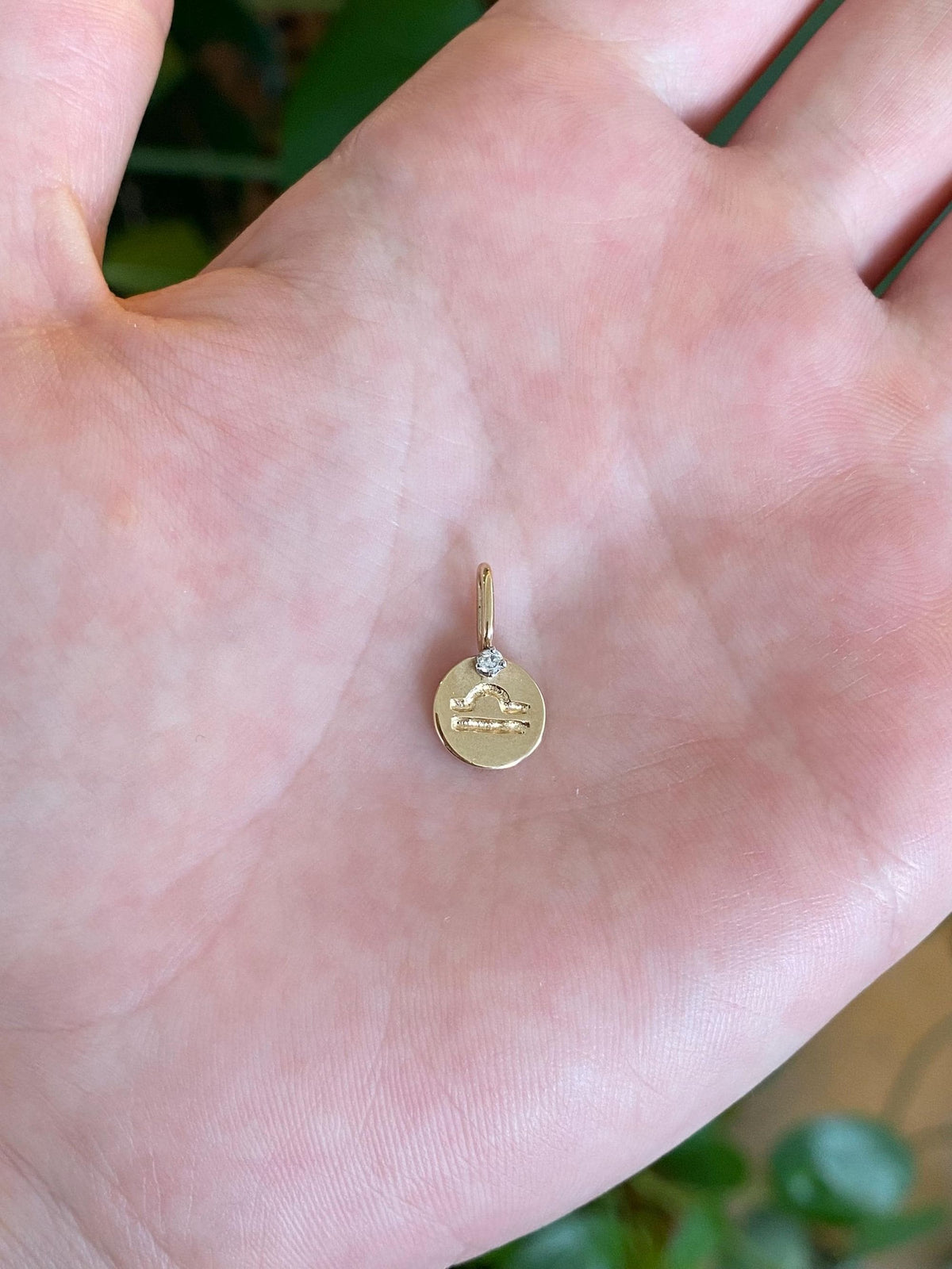 Vintage Solid 14k Yellow Gold Diamond Libra Zodiac Charm