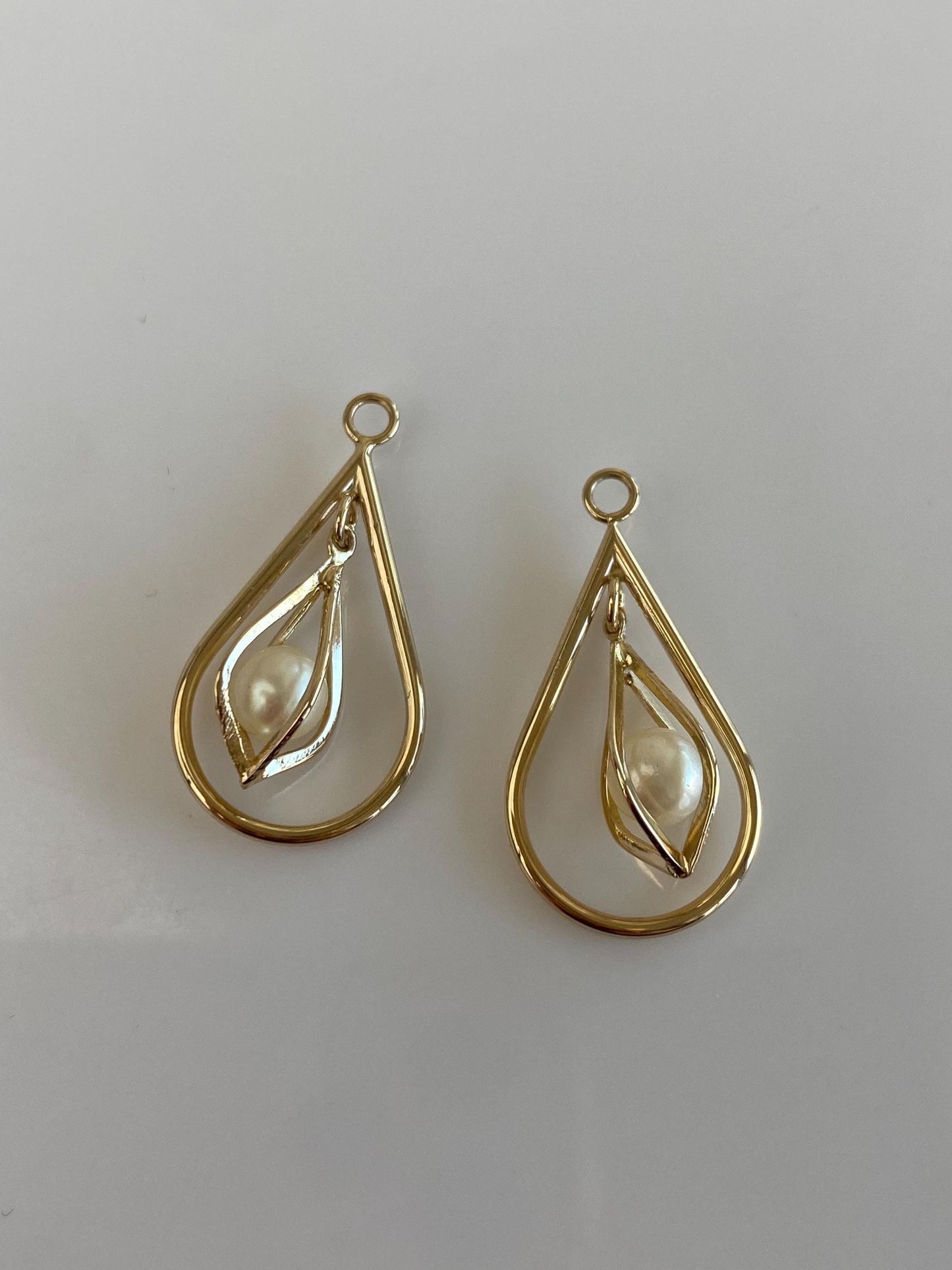 Vintage 14k Yellow Gold Pearl Teardrop Dangle Earring Jackets