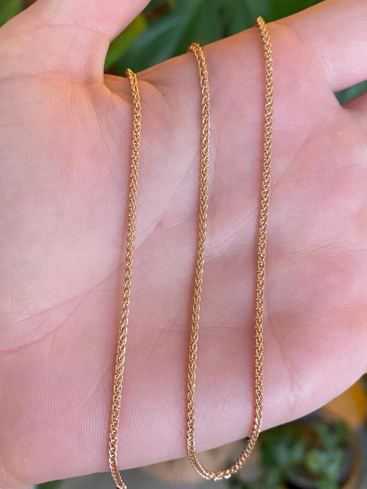 Vintage Solid 18k Rose Gold Wheat Chain Necklace - 18 inches