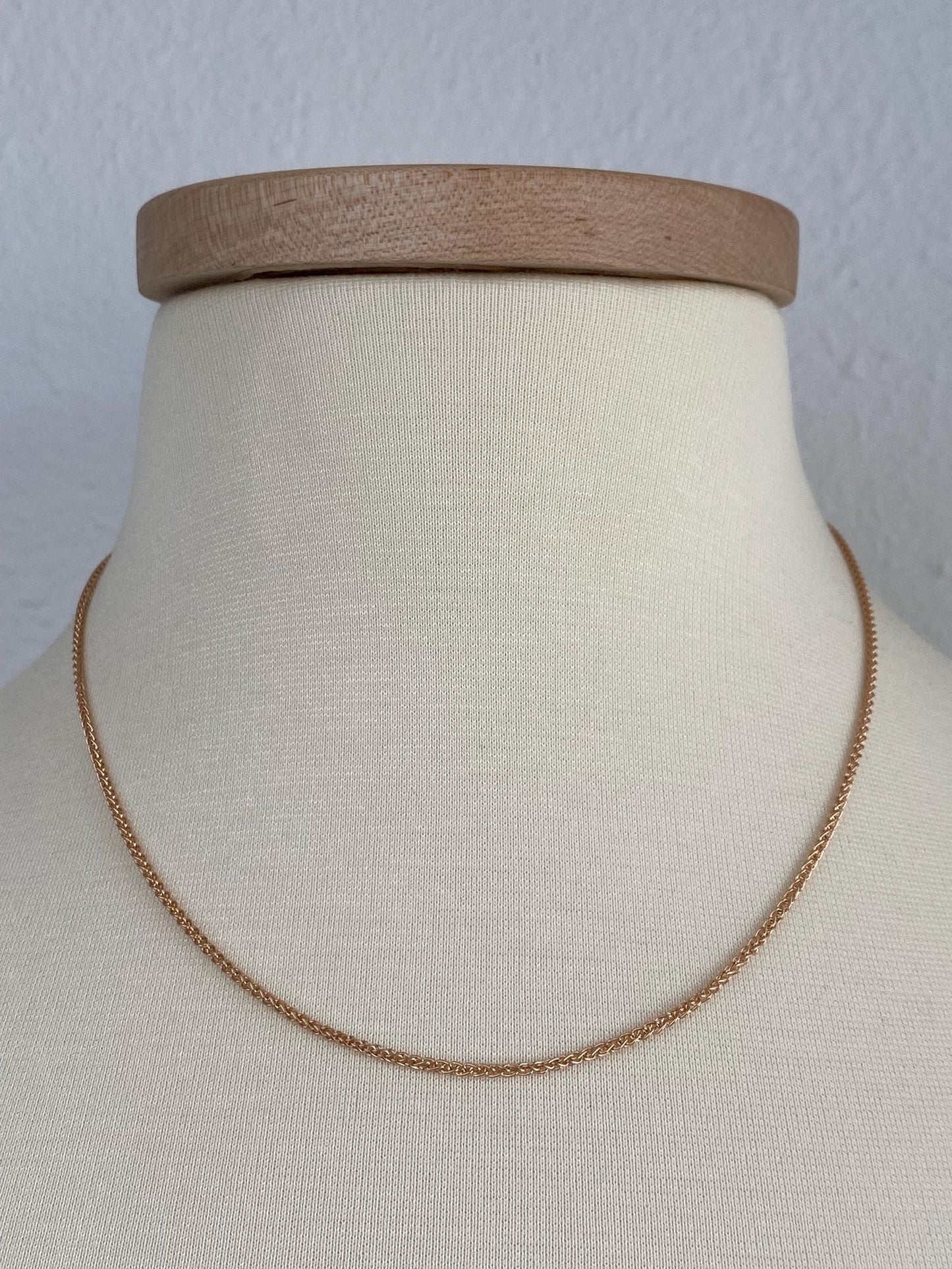 Vintage Solid 18k Rose Gold Wheat Chain Necklace - 18 inches