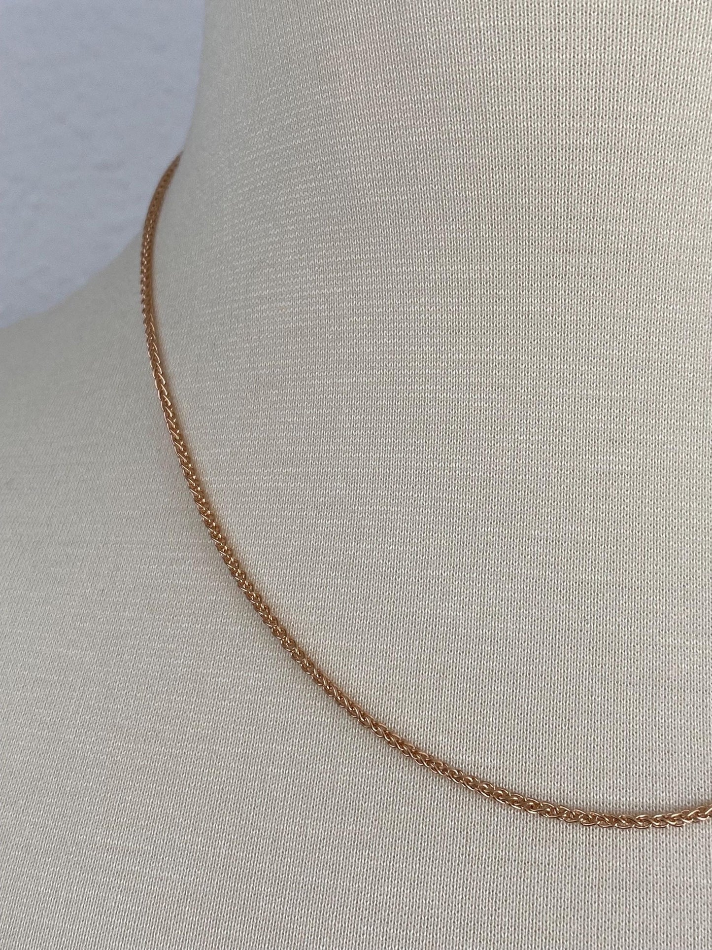 Vintage Solid 18k Rose Gold Wheat Chain Necklace - 18 inches