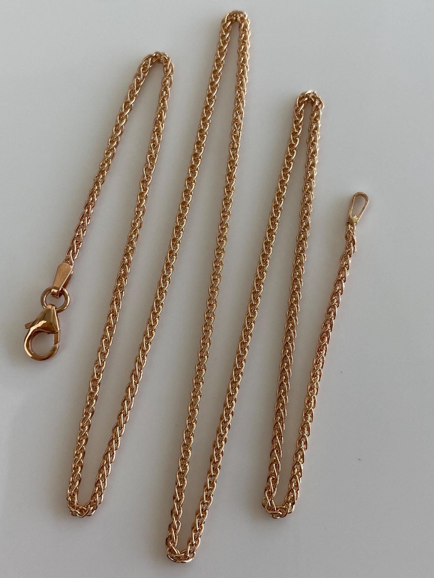 Vintage Solid 18k Rose Gold Wheat Chain Necklace - 18 inches
