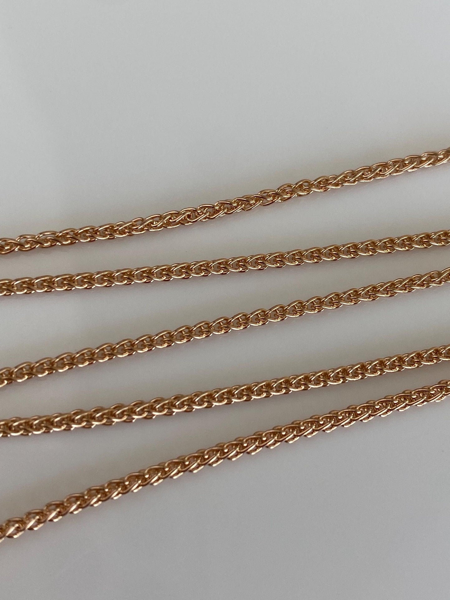 Vintage Solid 18k Rose Gold Wheat Chain Necklace - 18 inches