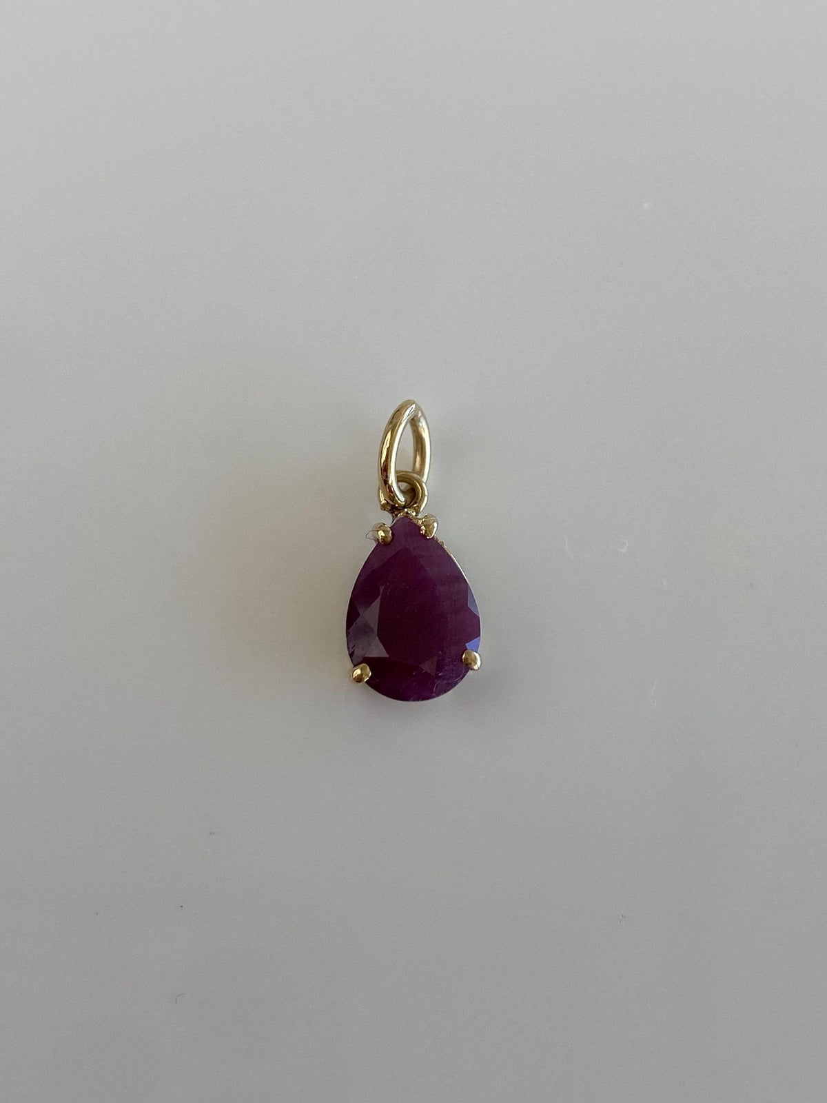 Vintage Solid 14k Yellow Gold Rose Cut Ruby Teardrop Charm