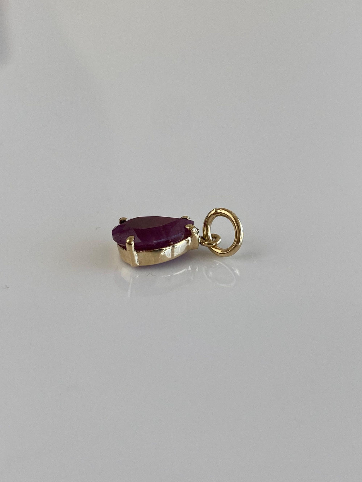 Vintage Solid 14k Yellow Gold Rose Cut Ruby Teardrop Charm
